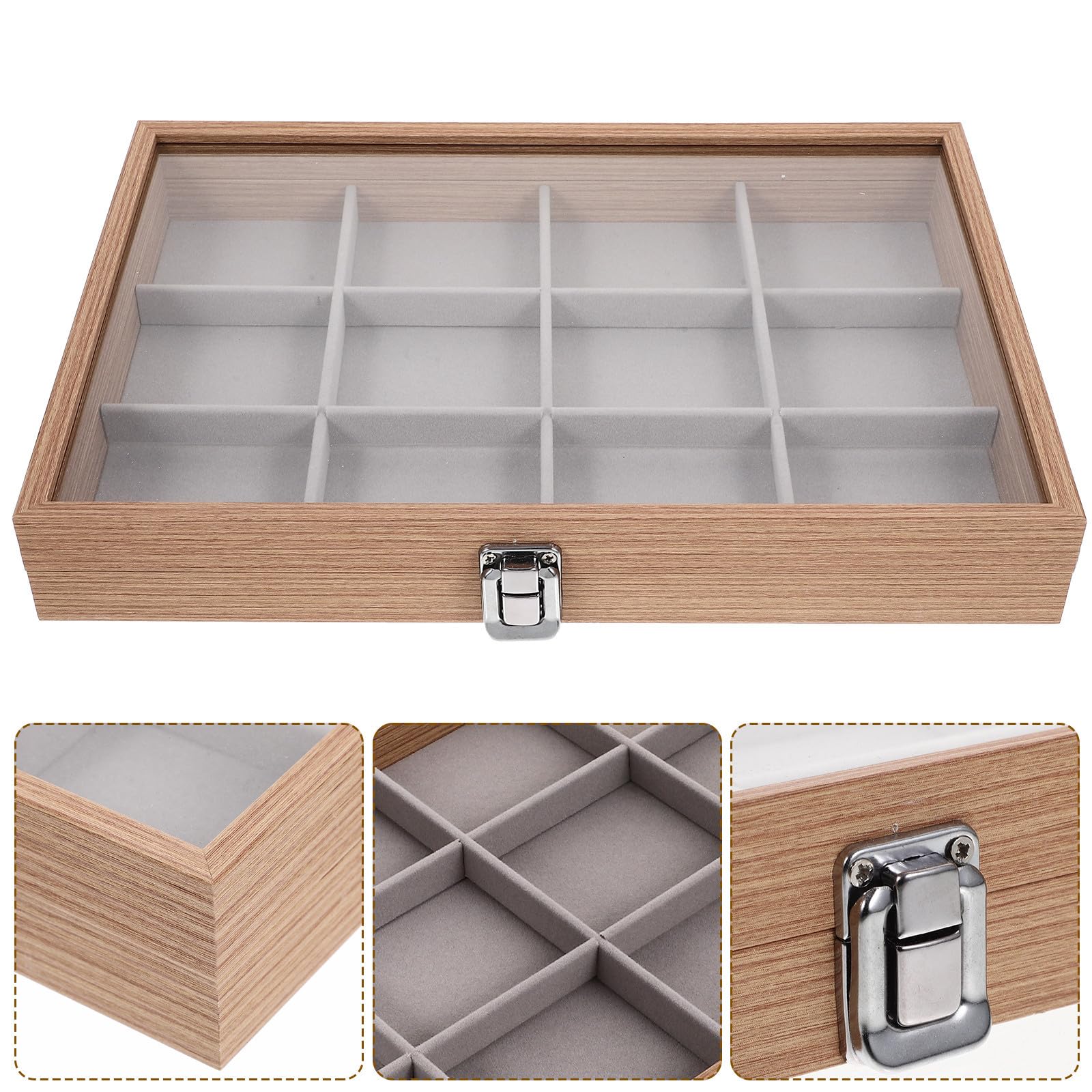 ifundom Joyero de Madera con Tapa Transparente y 12 Compartimentos para