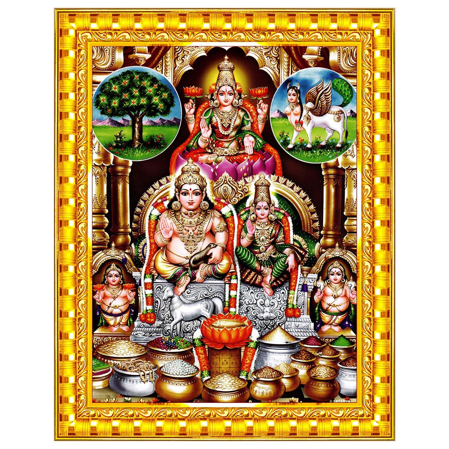 Lakshmi Kubera Laxmi Goddess Devi Lord Kuber Wall Painting Framed Home Decor (Wood,Matte,Gold,Small Size,6 x 8 Inch) R332S-image-16