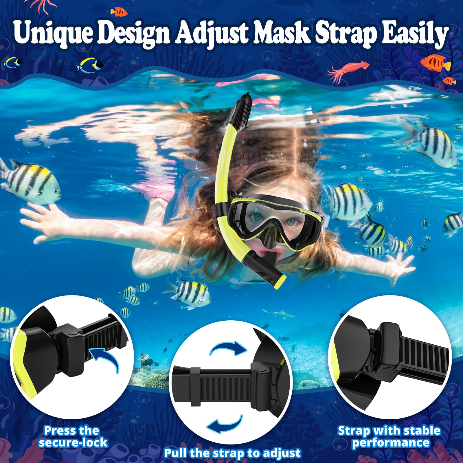 UPhitnis Maschera Snorkeling Bambino 4-12 anni - Maschera Subacquea Bambini Antiappannamento con Boccaglio con Valvola - Set Maschera da Immersione per Ragazzo e Ragazza