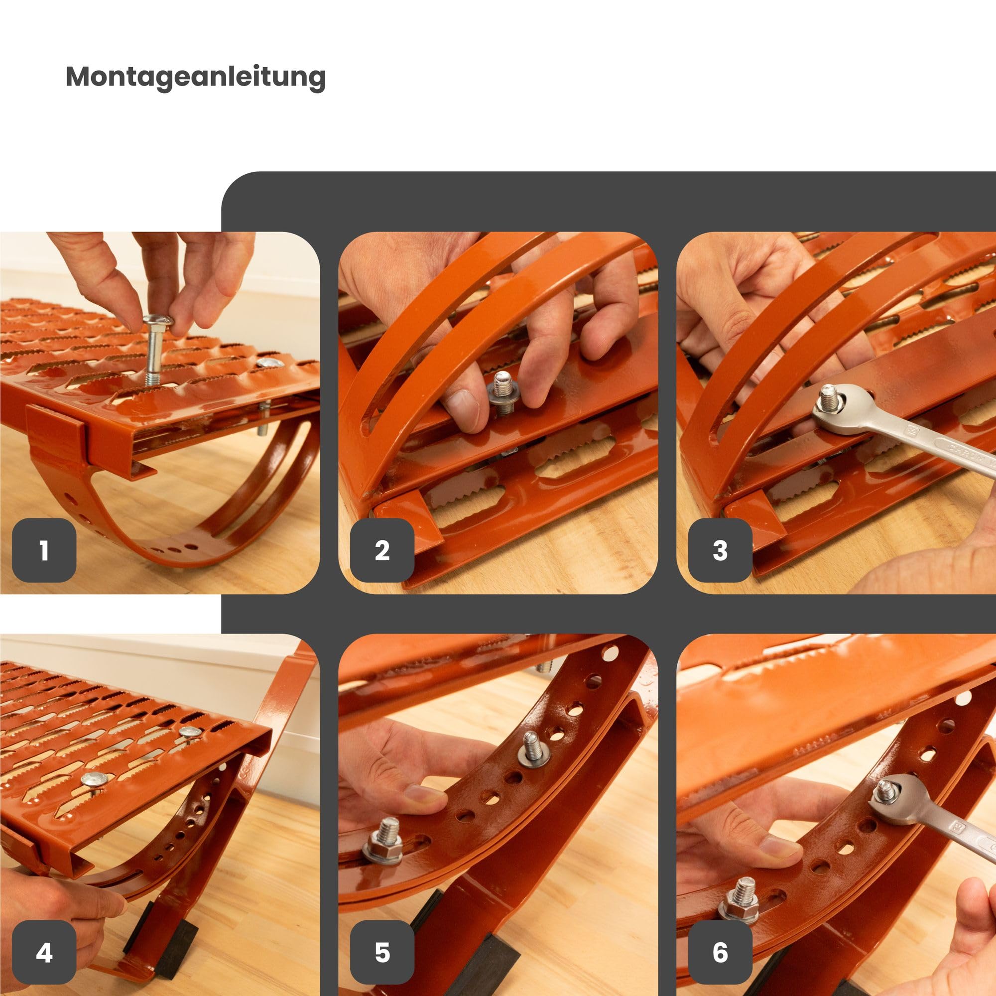 Laufrost Set für gewellte Dachziegel 60cm, Dachtritte für Schornsteinfeger Ziegelrot, inkl. Montagematerial für sichere Dachbegehung