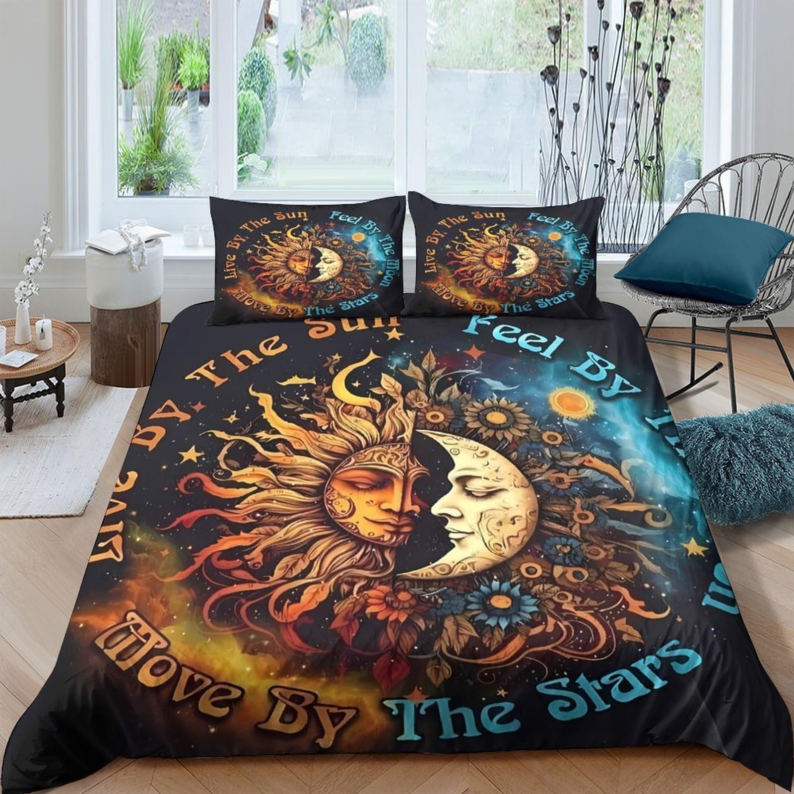Ctjqhvkz Style-3 3D Printed Sun Moon Fitted Sheet Microfiber Soft Breathable Celestial Stars Bed Cover For Bedroom Dorm Decor Single（135X200cm）