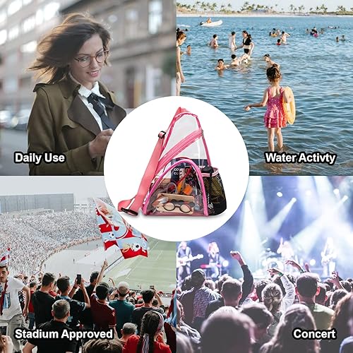 Miniatura 6 de Bolso bandolera transparente mochila cruzada de PVC aprobada por el estadio mochila informal transparente para senderismo viajes conciertos Rosado