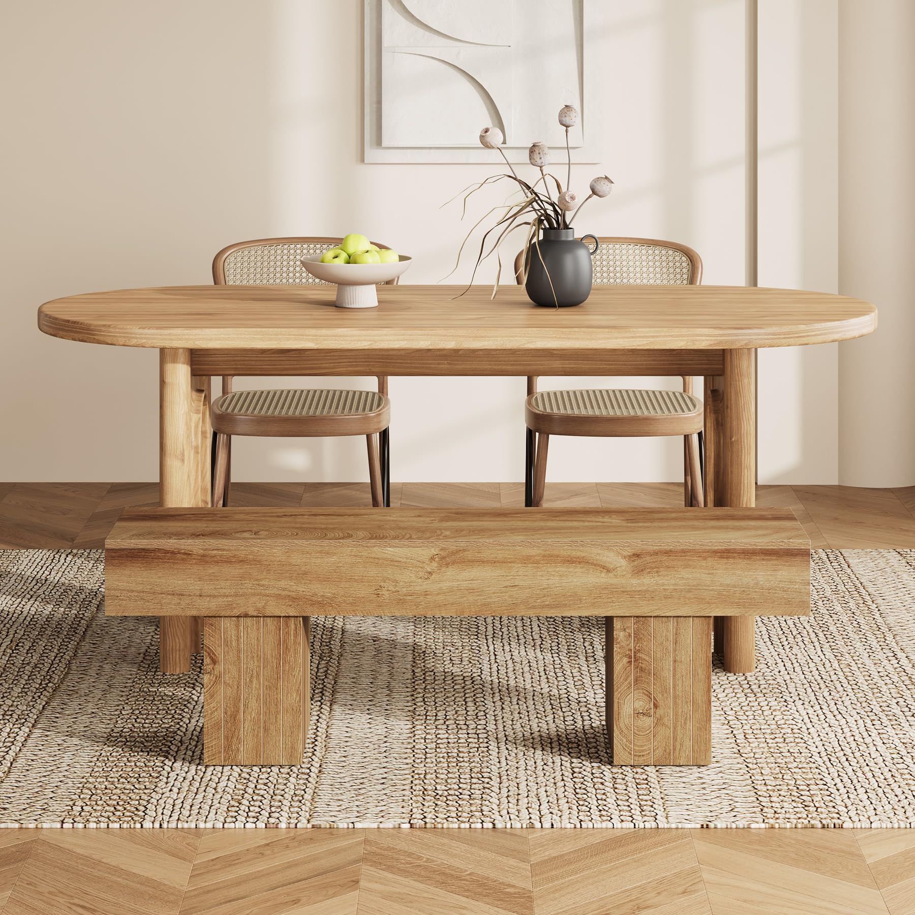 Tribesigns 140 cm Sitzbank Esszimmerbank, Bauernhaus Holz-Bank Küchenbank Lange Sitzbank für Wohnzimmer, Flur, Eingangsbereich, Schlafzimmer, Fußende des Bettes,Braun