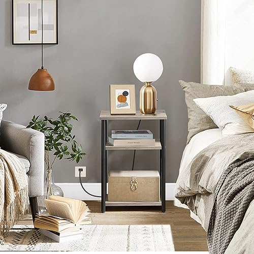 Miniatura 5 de TUTOTAK Mesita de noche alta de 3 niveles, mesa auxiliar, mesa auxiliar para espacios pequeños, mesa auxiliar de sofá, marco de acero, para sala de