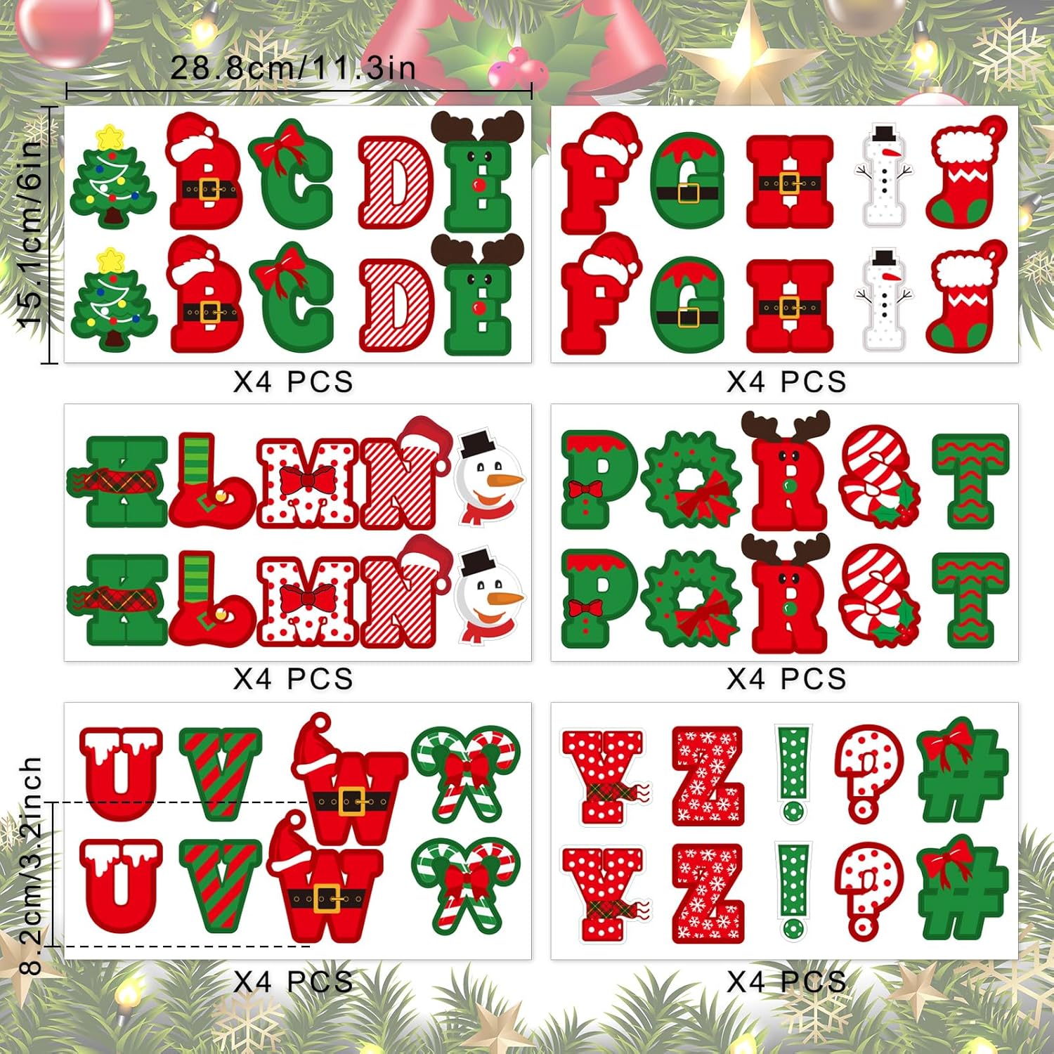 Whaline 232 Pieces 24 Sheets Christmas Large Letter Stickers 2.4 inch Big Font Alphabet Letter Number Decals Cute Self Adhesive Stickers for Bulletin Board Classroom Mailbox Window Door Home Decor