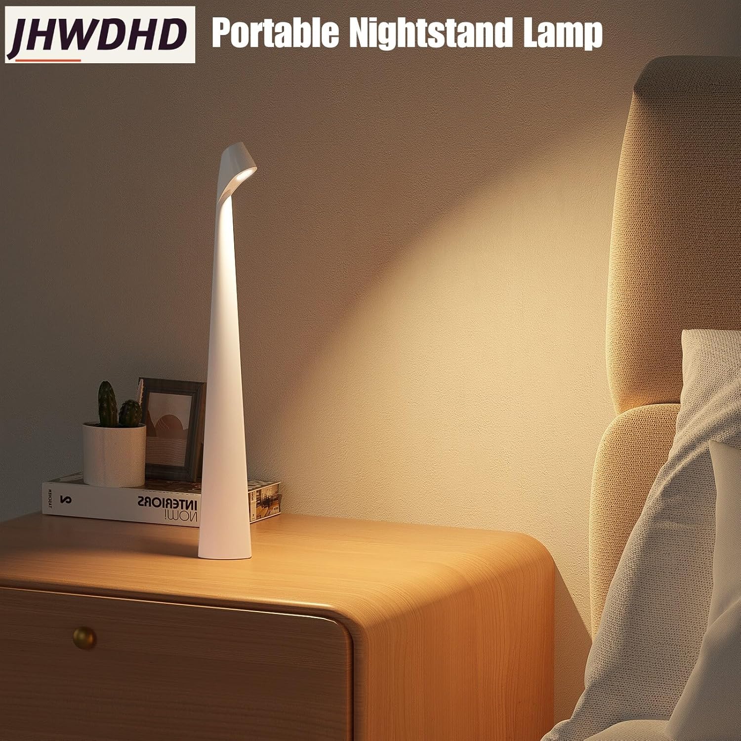 Cordless Portable LED Table Lamp,Built-in Rechargeable Battery-5000mAH,Dimmable Touch Small Desk Lamp with 3-Level Brightness for Bedroom/Living Room/Office (White)