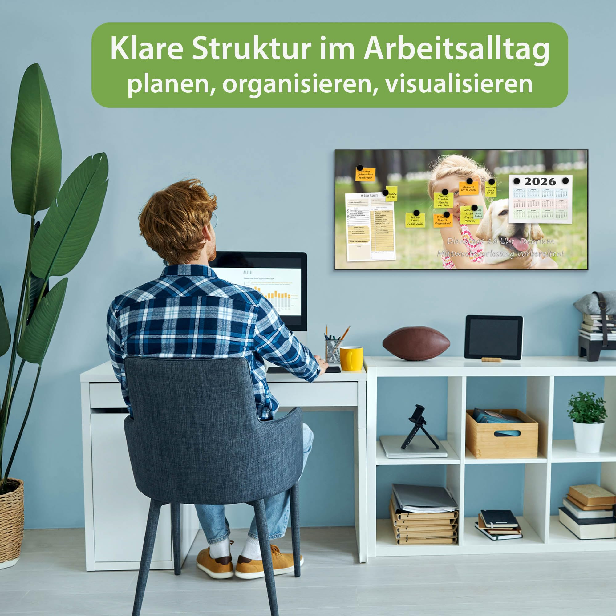 banjado Magnettafel Metall 78 x 37cm - beschreibbare Magnettafel - Metall Pinnwand als Memoboard - Magnetwand Küche, Büro, Kinderzimmer Schwarz inkl. 4 Magnete & Montageset - Motiv Wunschmotiv