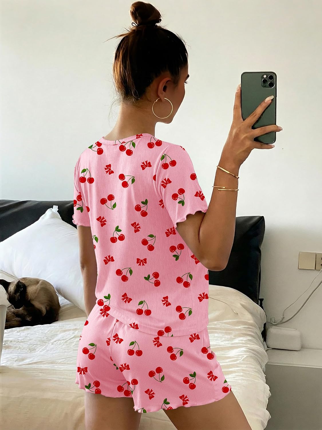 Ekouaer Cute Pajama Sets for Women Summer Short Sleeve Lounge Sets S-XXL image 3