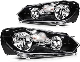 Headlight Assembly for Volkswagen Golf & GTI 2010-2014, Jetta 2010-2014 - Black Housing, Crystal Clear Lens, Driver & Passenger Side Headlamp
