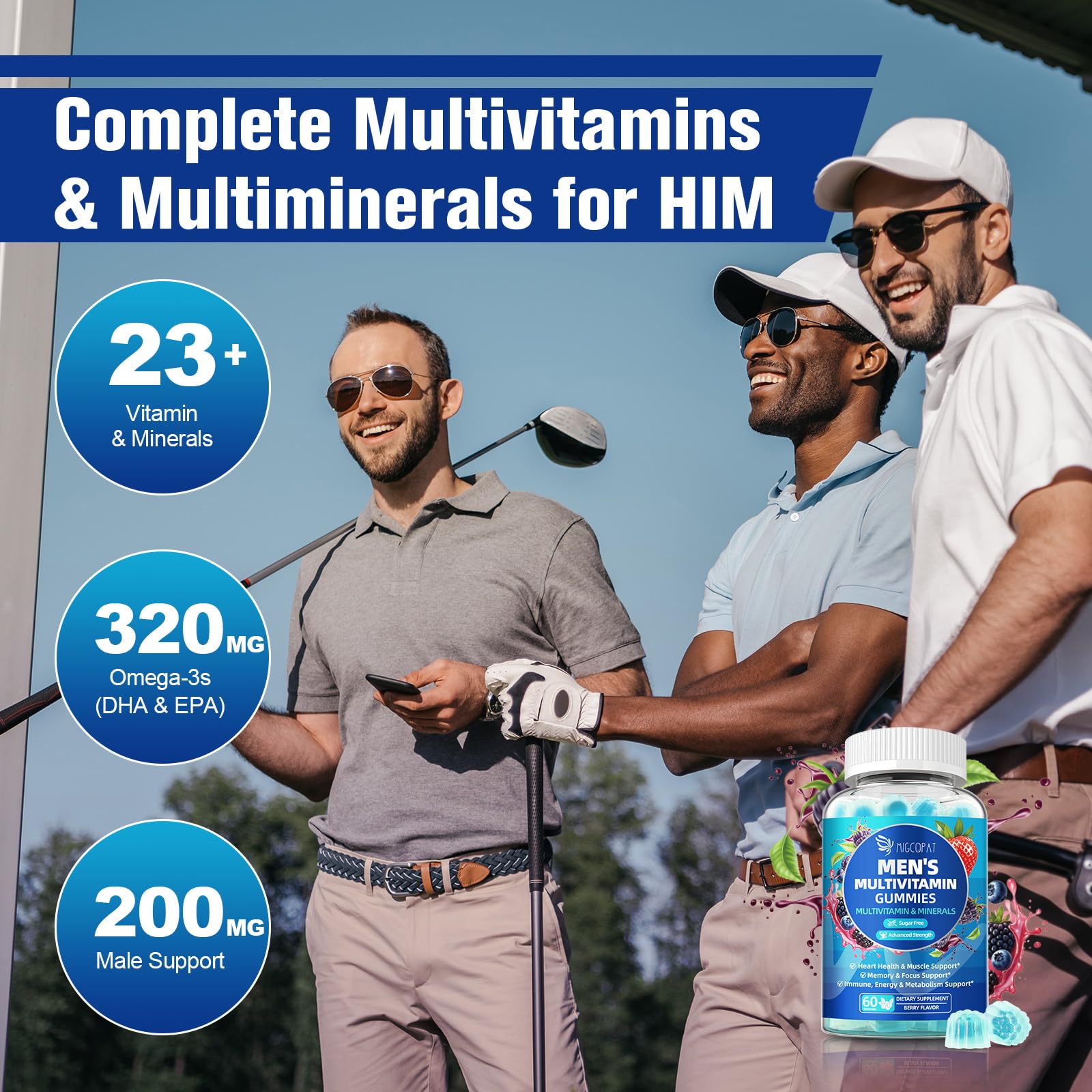 Migcopat 2-Pack Multivitamin for Men, Mens Multivitamins Gummies w/Omega-3, Probiotics, Inositol, Folate, Male Support Blend, Vitamins A, C, D, E, B - Support Heart, Brain, Muscle, Energy, Sugar-Free — Amazon image 8