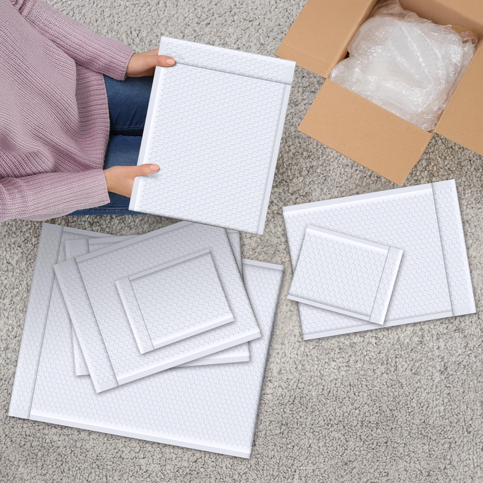 Fuxury Extra große Luftpolster-Versandtaschen, 37,7 x 48,3 cm, Weiß, versiegelt, wasserdicht, #7, gepolsterte Umschläge, blickdicht, Polsterumschläge für den Versand von Kleidung, Büchern, 15 Stück