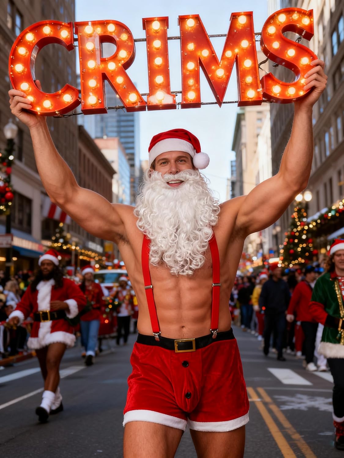 VZQI Mens Sexy Santa Costume Festive Red Velvet Shorts Set Suspenders Christmas Hat and Bell/Beard - Image 3