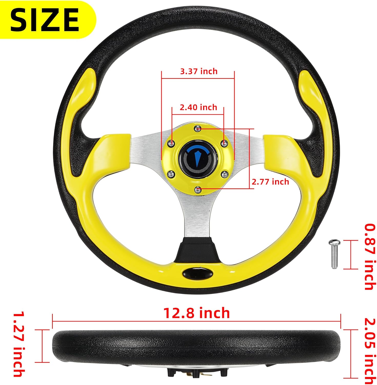 Universal Golf Cart Steering Wheel For Club Car,EZGO,Yamaha,Star Car and Other Brands Golf Carts and Boats as well.Adapter Sold Seperately.(Steering Wheel - Yellow)