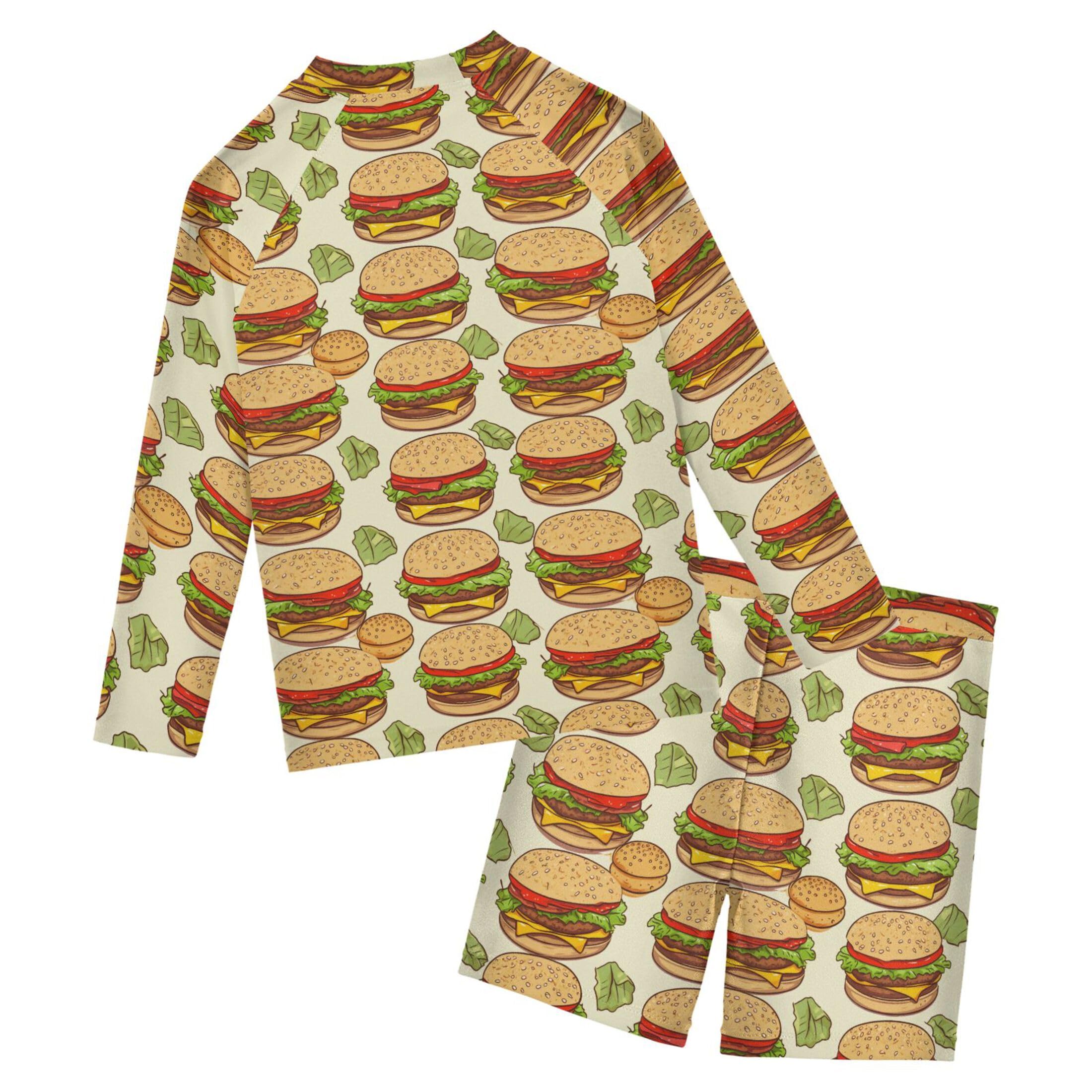 Hamburger Food Baby Boys' Toddler Long Sleeved Rashguard Swim Bathing Suit Set B0402701