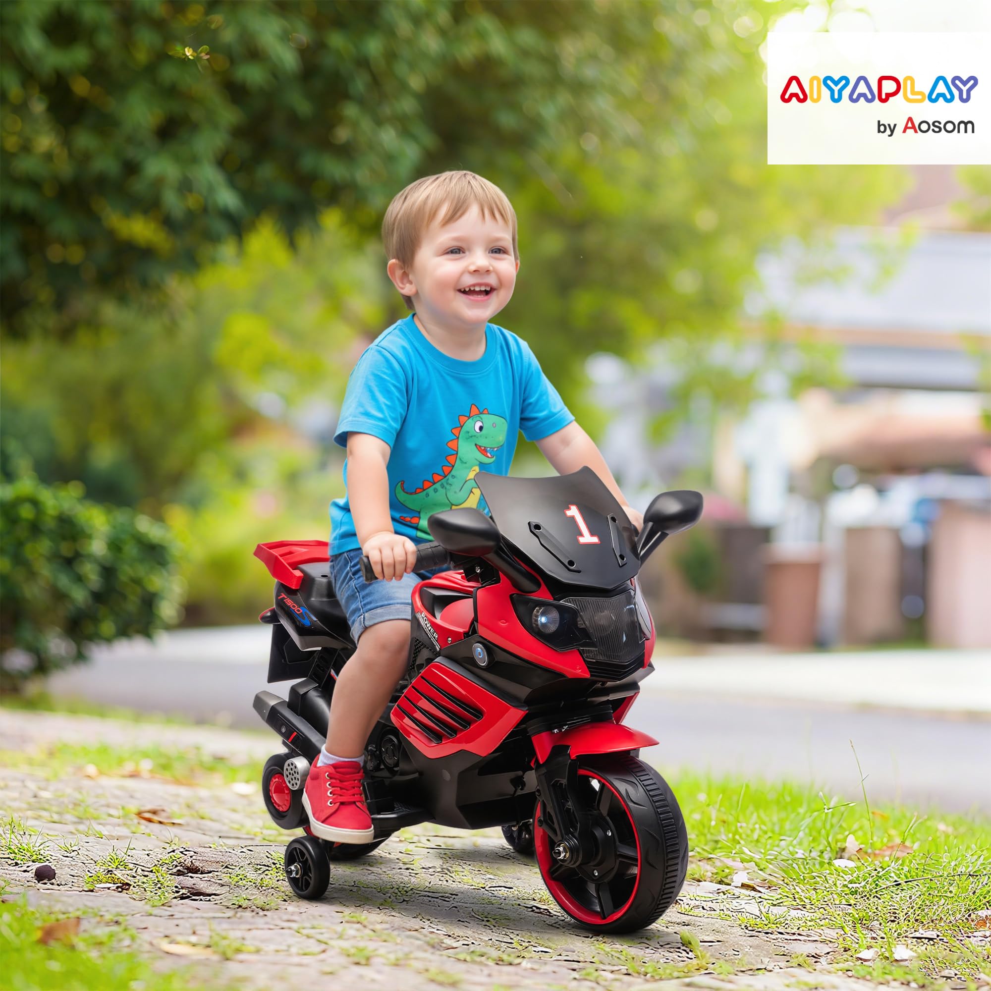 AIYAPLAY Moto Électrique Enfants 6 V, Voiture Électrique Enfants avec Roues d'Entraînement Amovibles, Effets Lumineux et Sonores, Vitesse Max. 2,5 km/h, pour 18-36 Mois, Charge Max. 25 kg, Rouge