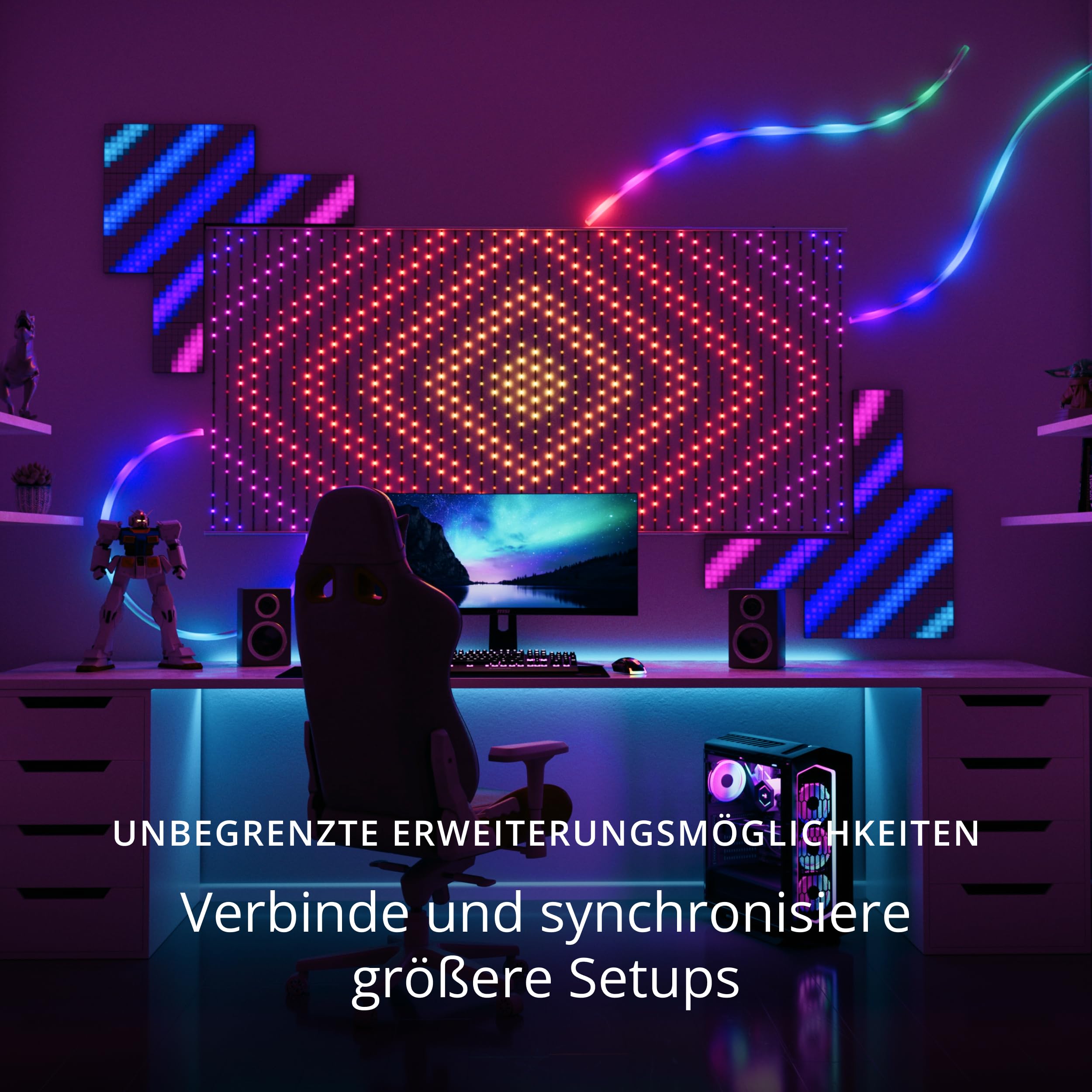 Twinkly Matrix 480 LED RGB LED-Vorhang hohe Dichte Smart RGB Gaming-Lichter kompatibel Razer Chroma Omen Alexa Google Home App-Steuerung transparentes Kabel 1m x 1m