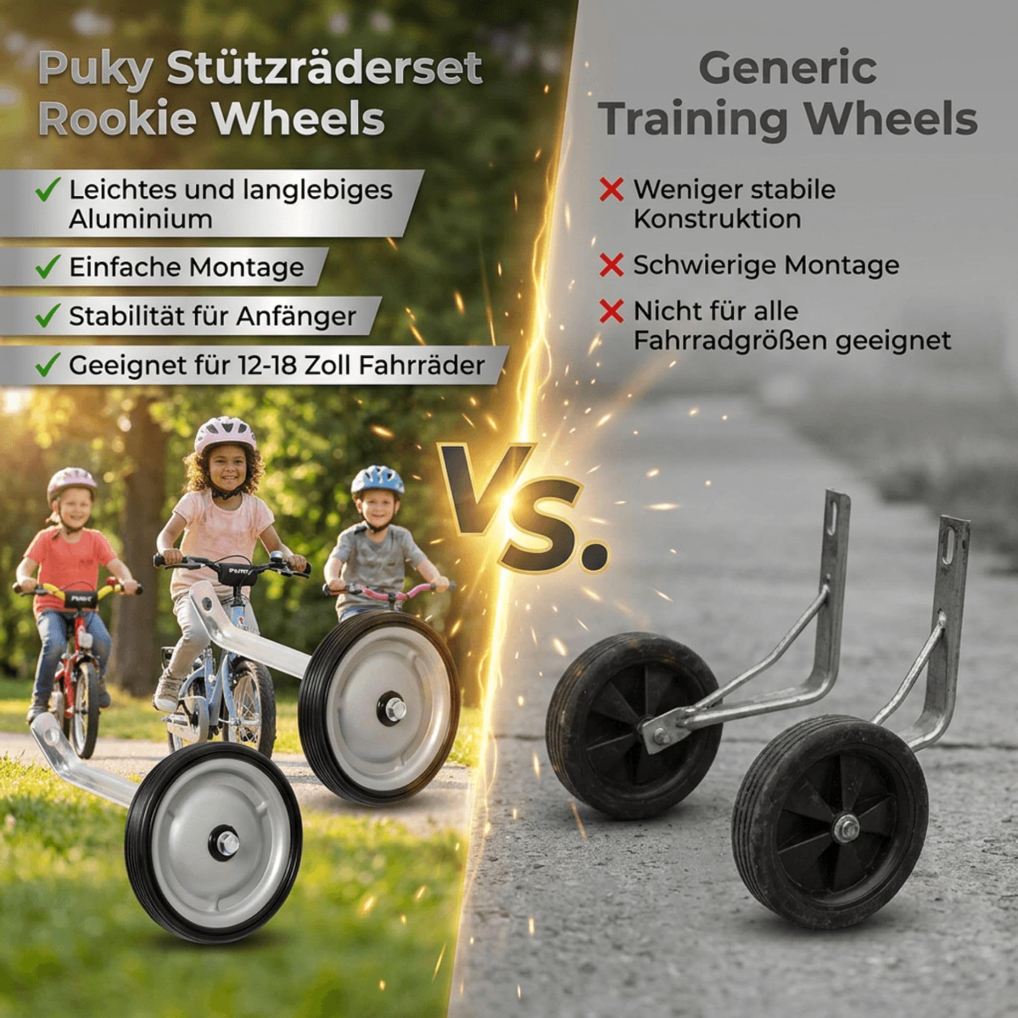 Puky Stützräderset ROOKIE WHEELS | Stützräder passend die idealen Stützräder für alle 12' bzw. 14'-18' Fahrräder | Stützräder Kinderfahrrad aus Alu, Größe:14-18-Zoll