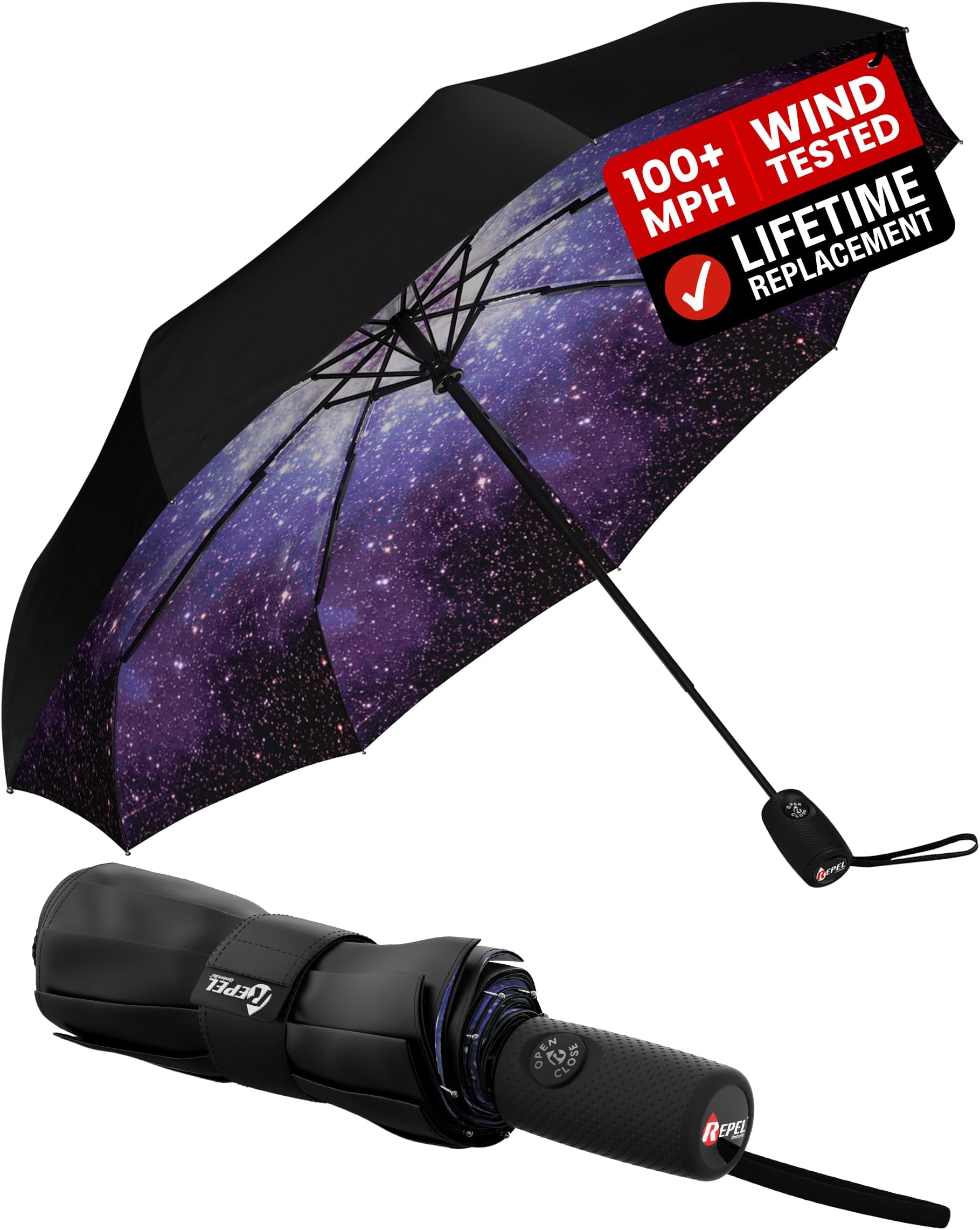 Repel Windproof Travel Umbrella - Compact & Withstands Winds up to 100MPH , Strongest Premium Auto Folding Umbrella for Rain and Sun - Durable, Light & Portable for Women & Men , Fits Backpack & Cars