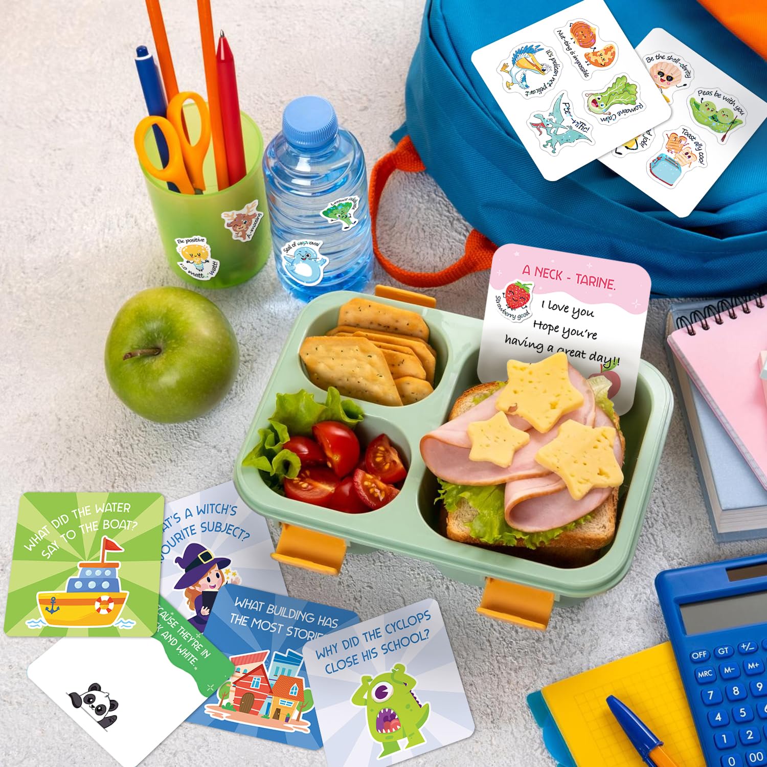 105 tarjetas de broma para niños, lonchera para niños, notas inspiradoras para niños, niñas, estudiantes, notas escolares, tarjetas de bromas con 120 calcomanías de recompensa para profesores