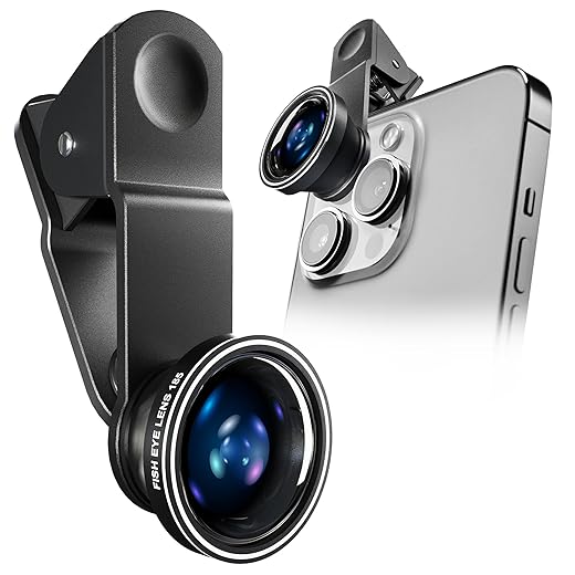 Fisheye 185° Fixation Objectif Appareil Photo Téléphone - Parfait pour les réseaux sociaux - Objectif HD facile à clipser pour photos et vidéos circulaires uniques - Portable, facile à utiliser