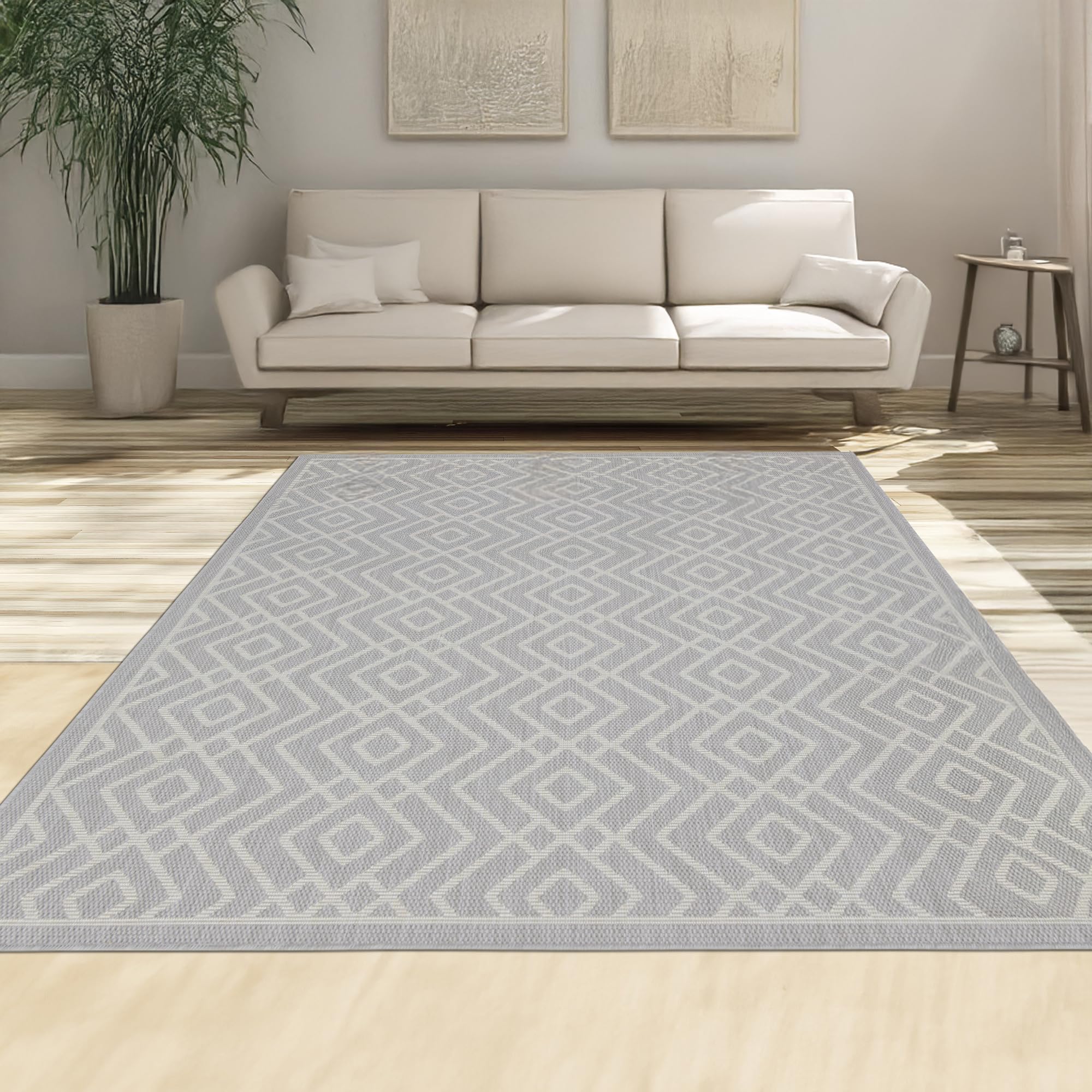homeart Area Rugs – Durable, Stain-Resistant, Vibrant Geometric Design Carpets – Easy-Clean Rugs for Living Room, Kitchen, Entryway, or Bedroom – Diamond - Grey Cream - 160x230 cm — image 1