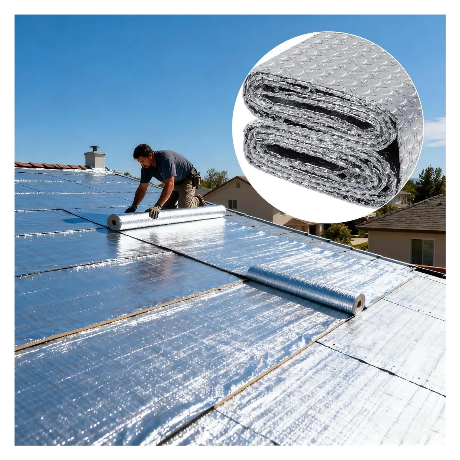 Schiuma di alluminio autoadesiva Pannello isolante a bolle riflettenti Foglio di alluminio Schermatura a Doppio rotolo riflettente for la porta del garage sul tetto camper(15FT)