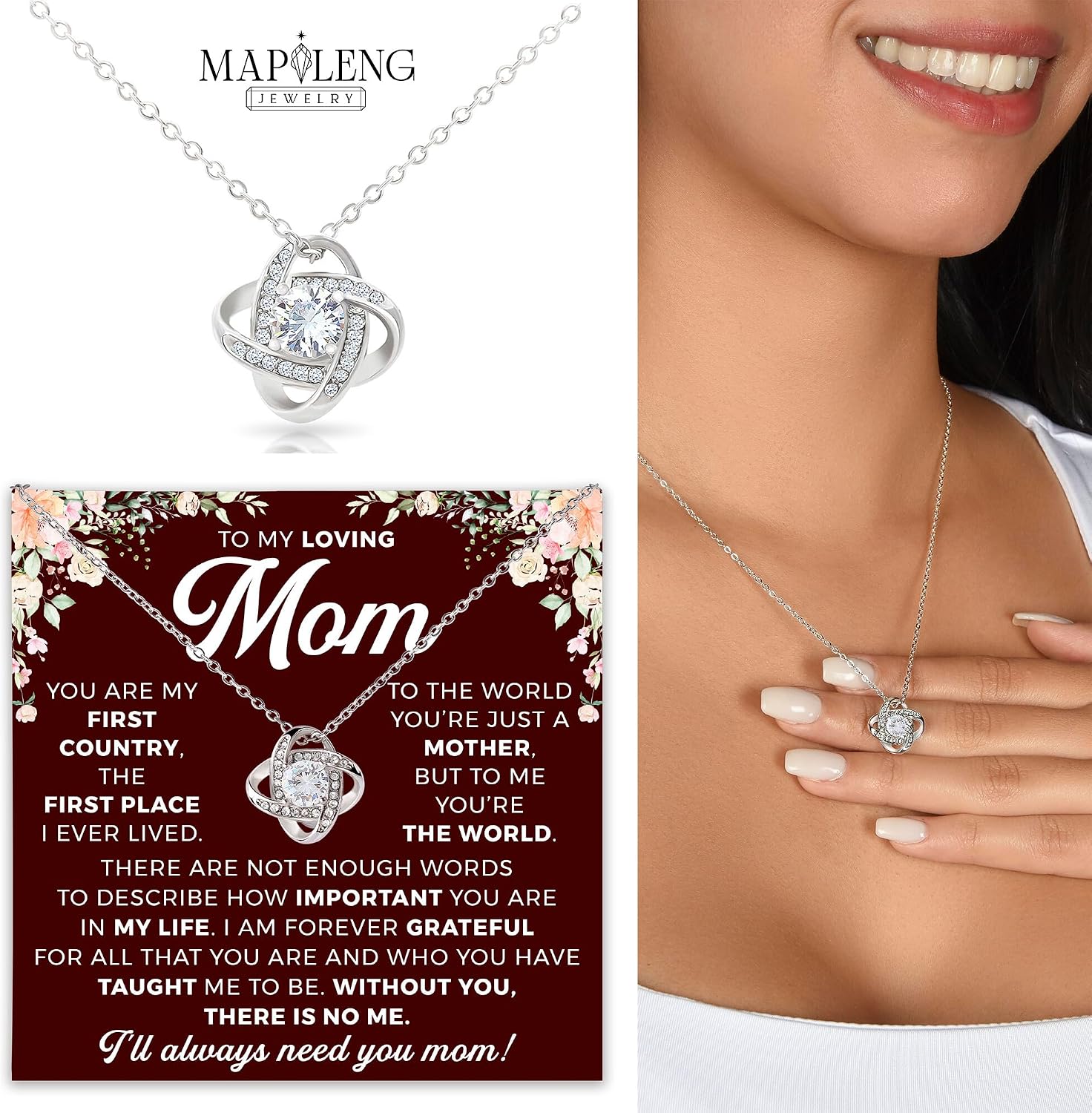 To My Mom Necklace from Son, Mothers Day Gift for Mom, Best Mom Necklace for Women, Mother Son Jewelry, Cubic Zirconia Pendant, Birthday Christmas Mother of the Bride Gift