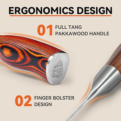 Miniatura 6 de TUO Cuchillo de filete, cuchillo profesional para deshuesar peces de 7 pulgadas para recortar carne y aves de corral, hoja flexible, acero alemán de