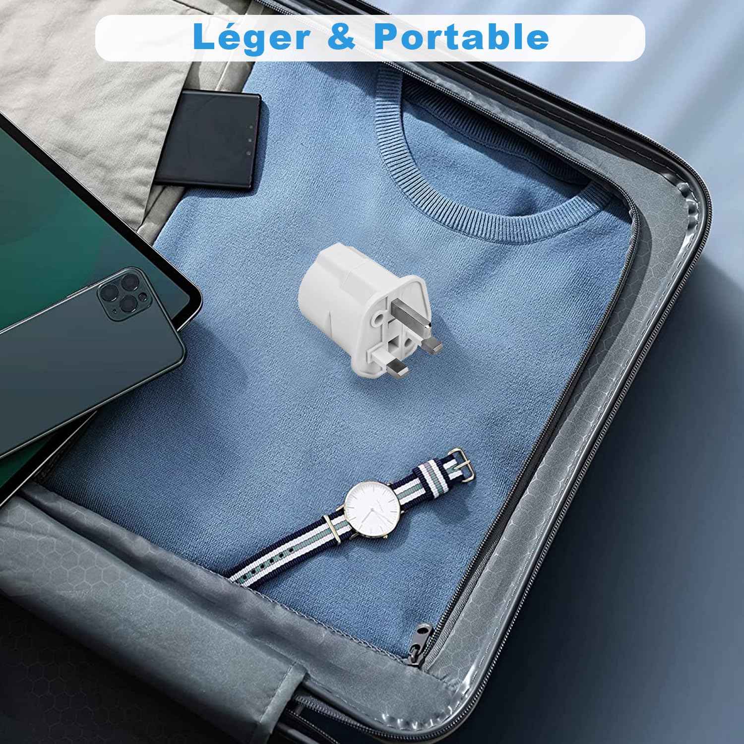 2 Pièces Adaptateur Prise Anglaise, Adaptateur de Voyage France vers UK, Adaptateur de Prise pour Irlande, Angleterre, Ecosse, Dubaï, Malte, Adaptateur Type G (Blanc)