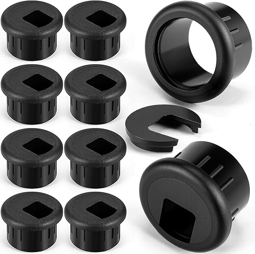 Miniatura 8 de SATINIOR Paquete de 10 fundas de plástico con ojales de escritorio para organizar cables y cables, tapas organizadoras de cables de escritorio, ojal