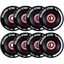 Rollerex ST360 92A Roller Skate Wheels 8-Pack w/Bearings, Spacers and Washers Color Options - Indoor Outdoor - Use for Quad Skate Wheel Replacement Steel Black
