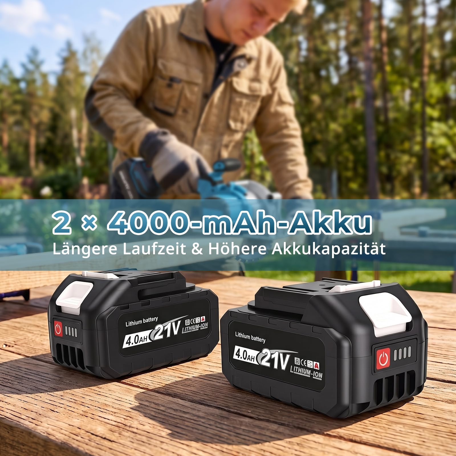 Akku Handkreissäge Kompatibel Mit Makita 18v Akku, 7200RPM Mini Kreissäge mit 2 * 4,0Ah Batterie, 45°/90° Gehrungsschnitt, Einhändiges Halten, 2PCS 140mm Sägeblätter für Holz, PVC