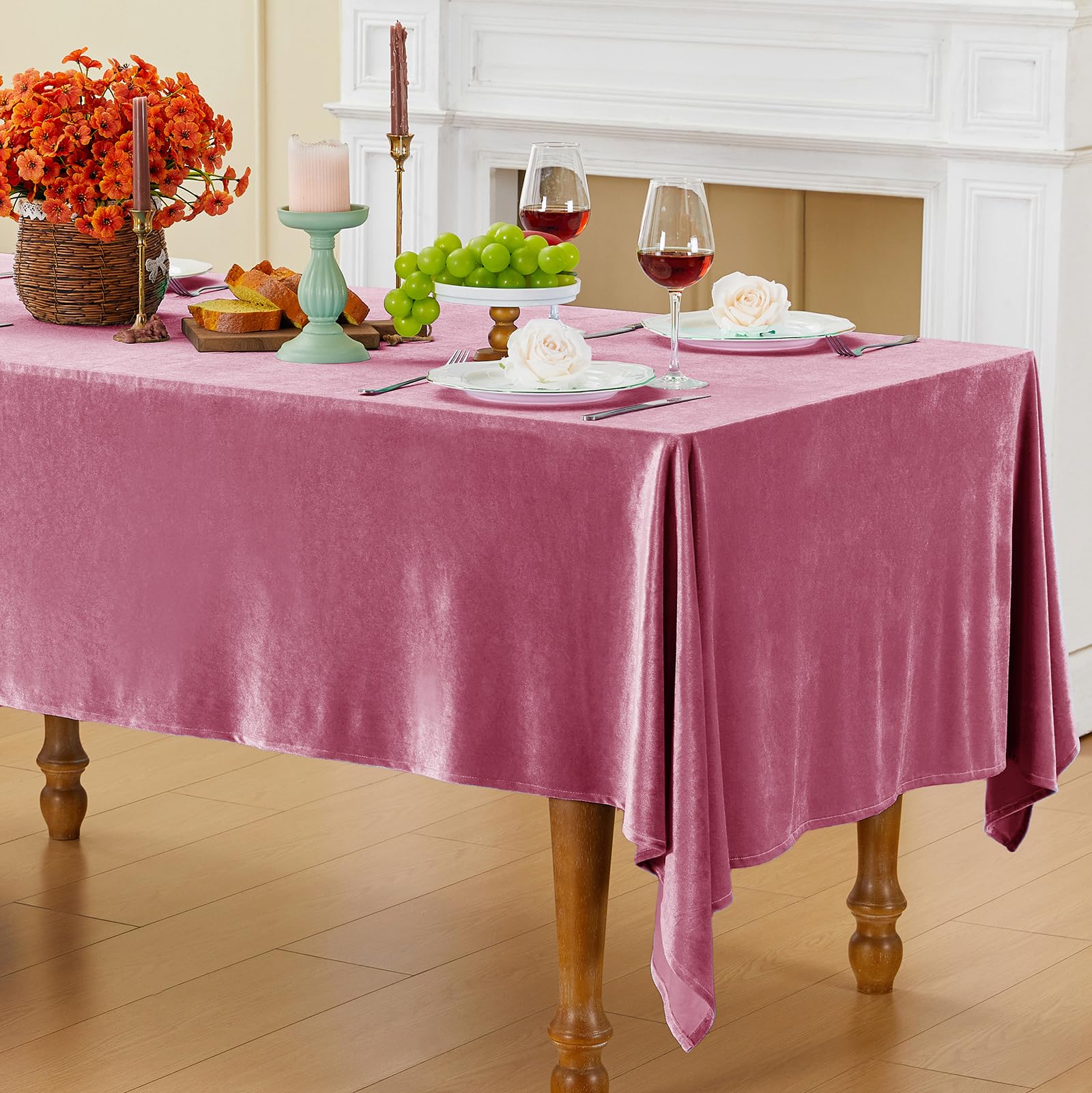 Photo 1 of Cobedzy Pink Velvet Tablecloth, 60 x 102 Inch Rectangle Table Cover, Pink Velvet Table Cloth Smooth Luxury Tablecloth for Party Wedding Dining Banquet