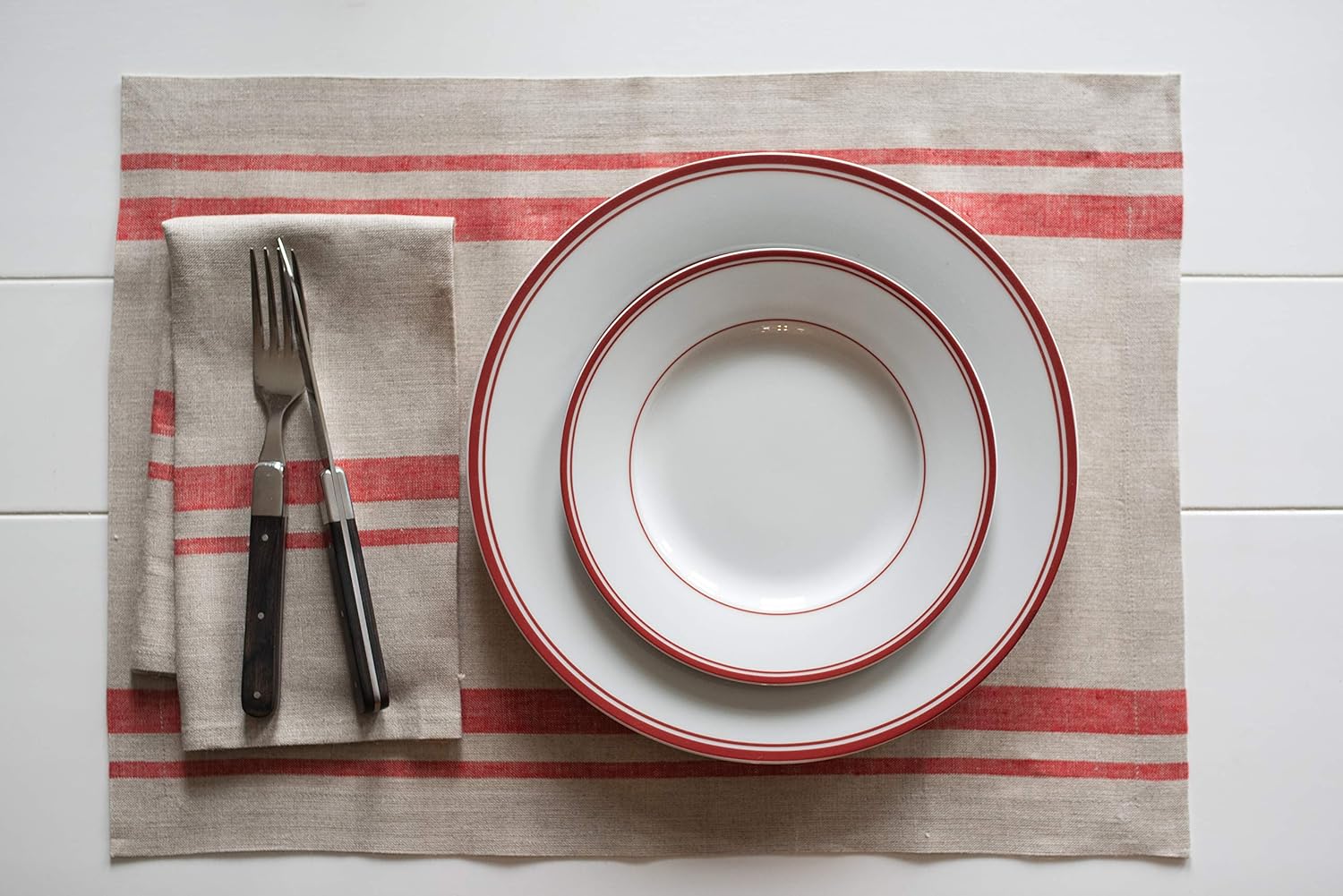 Solino Home Linen Placemats Set of 4 - French Stripe Red and Natural Placemats 14 x 19 Inch - 100% Pure Linen Table Mats for Mothers Day