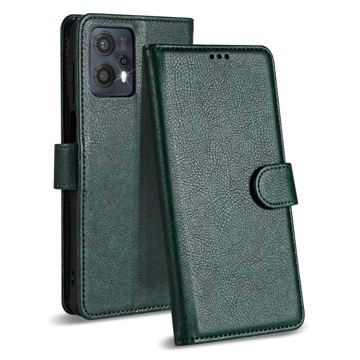 Case Collection for Motorola Moto G14 Phone Case - Premium Leather Folio Flip Cover | RFID-Technology | Kickstand | Money and Card Holder Wallet | Compatible with Motorola G14 Case Green