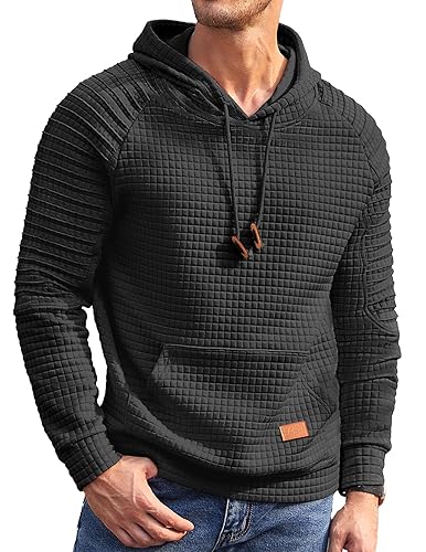 COOFANDY Mens Hoodies Pullover Casaul Long Sleeve Drawstring Waffle Knit
