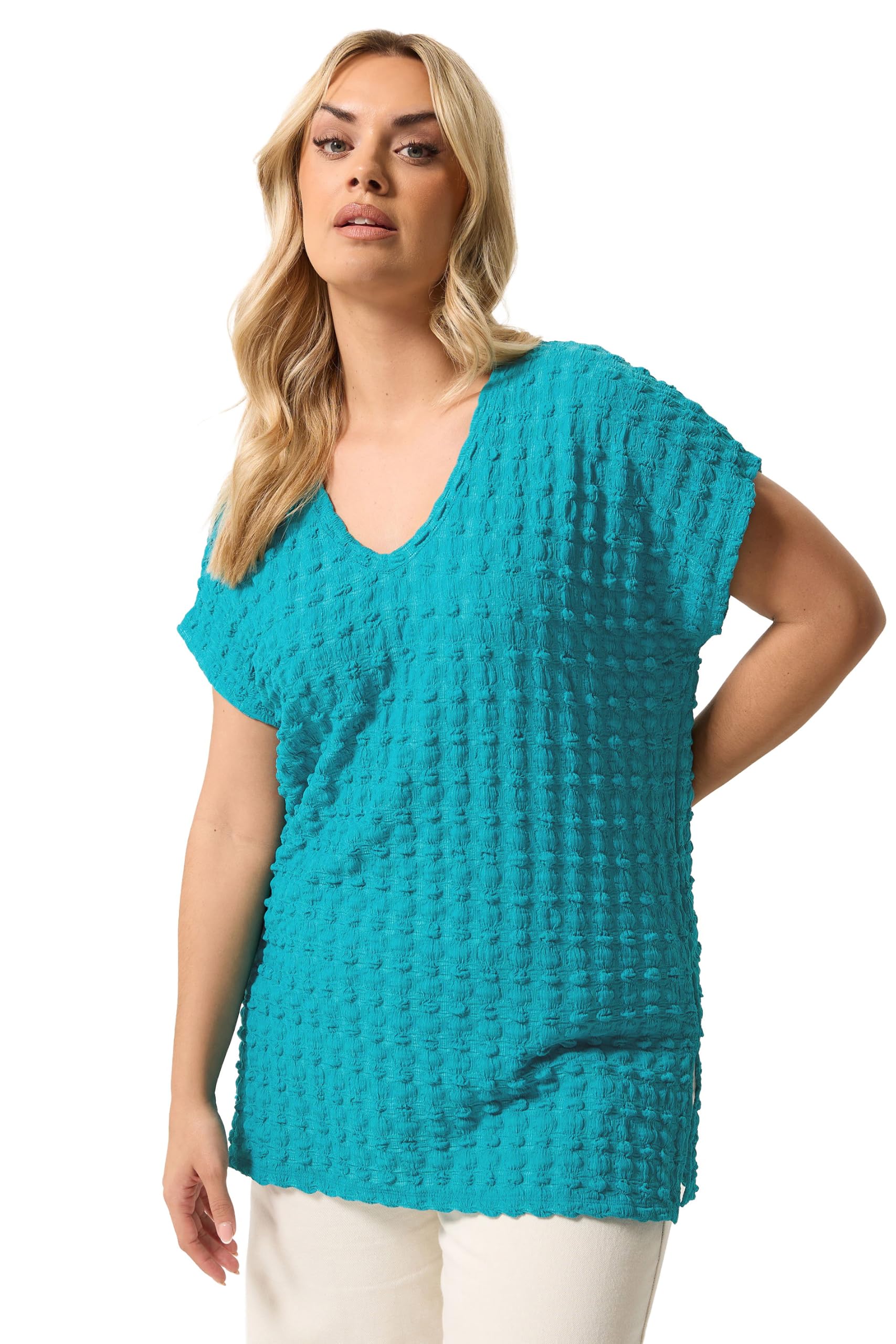 Yours Women's Turquoise Bubble Textured T-Shirt In | Size: 22-24