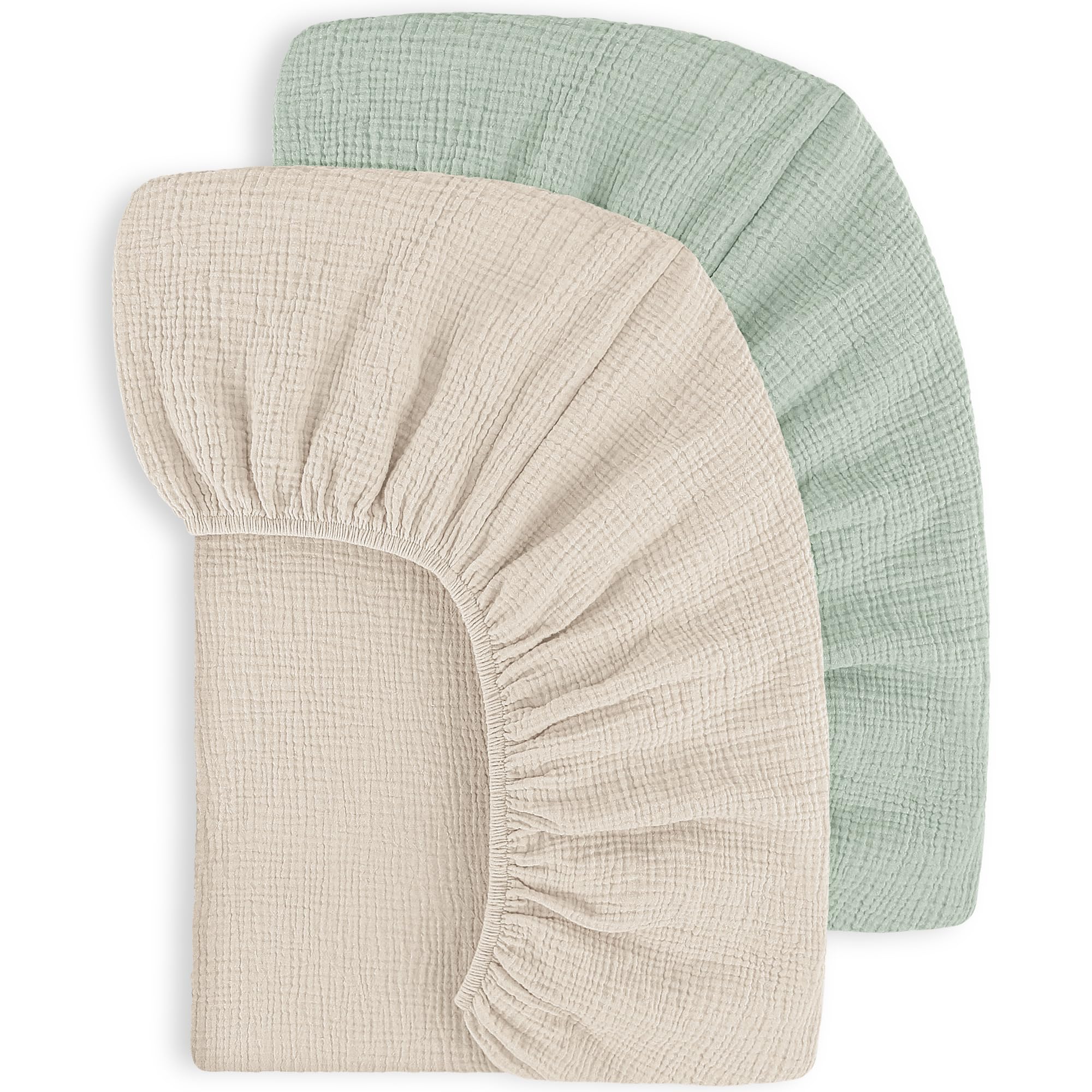 Susurration 100% Baumwolle Musselin-Spannbettlaken 2er Set Kinder Spannbettlaken,Baby-Bettlaken Reisebett Spannlaken Beistellbett Leintücher 60x120cm (Salbei Creme)