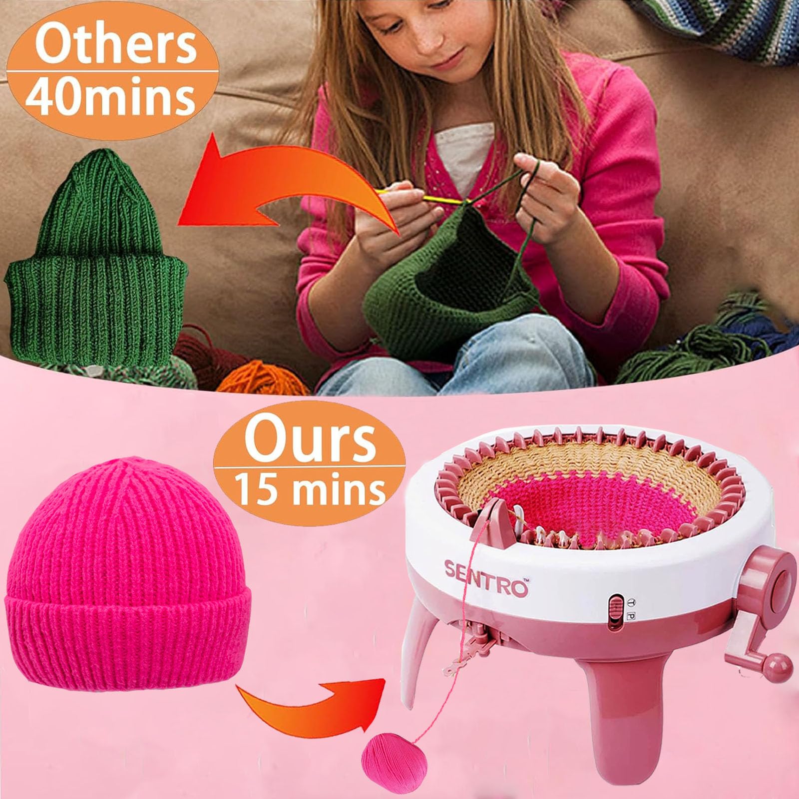 Machine à Tricoter 40 Aiguilles LIFEJXWEN – Tricot Intelligent Rapide Pour Bonnets, Écharpes, Chaussettes – Idéal Débutants & Enfants
