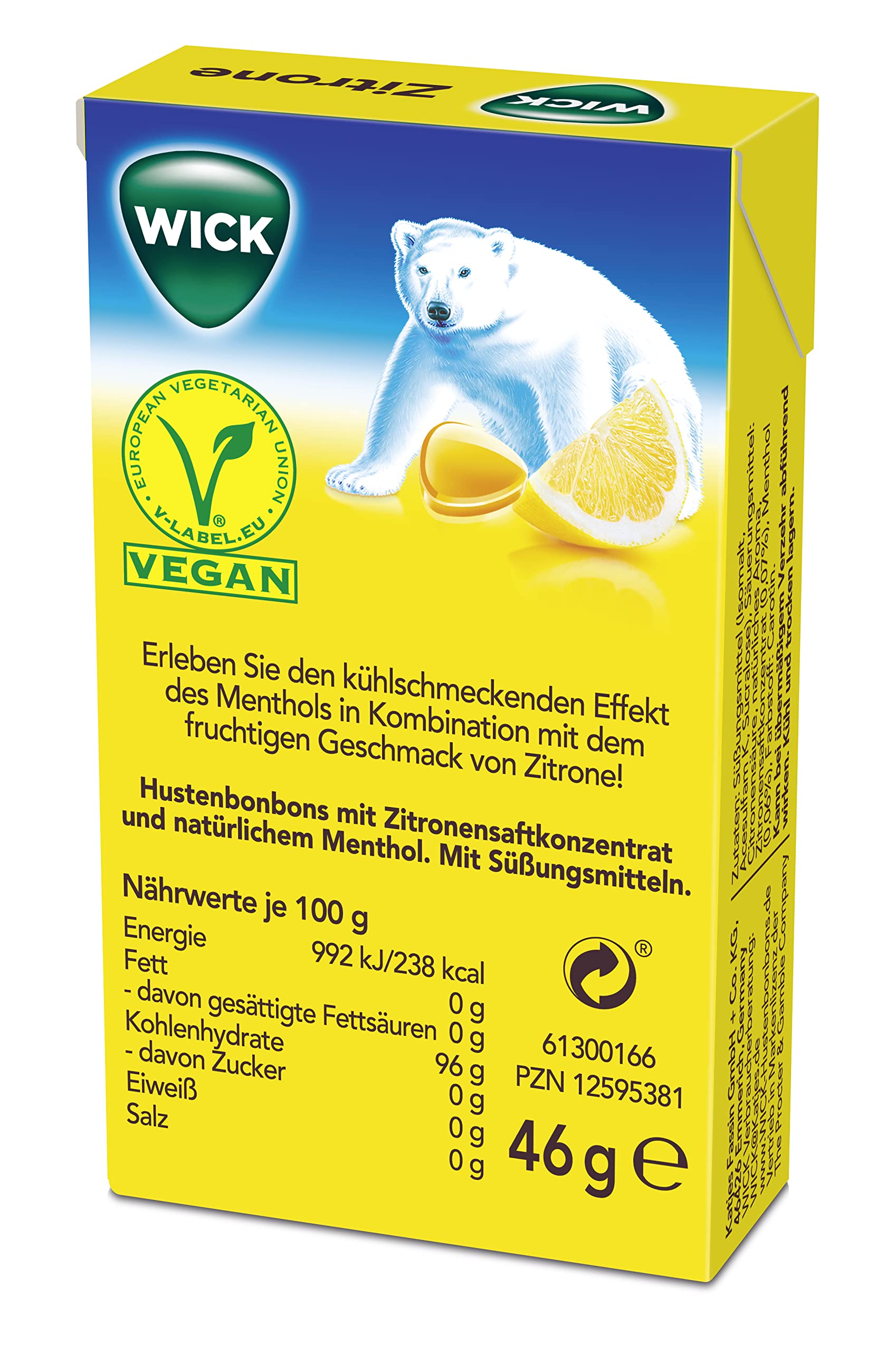 WICK Hustenbonbons Zitrone Clickbox mit Menthol ohne Zucker – 20 x 46 g