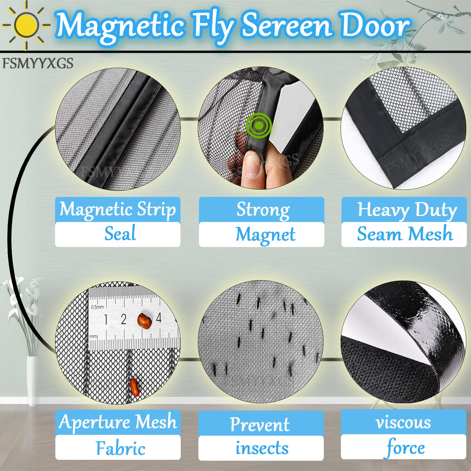 Magnetisch vliegengaas voor deur, insectenbescherming, balkondeur, automatische sluiting, zonder boren, voor woonkamerdeur, terrasdeur, zwart-b| 70 x 220 cm