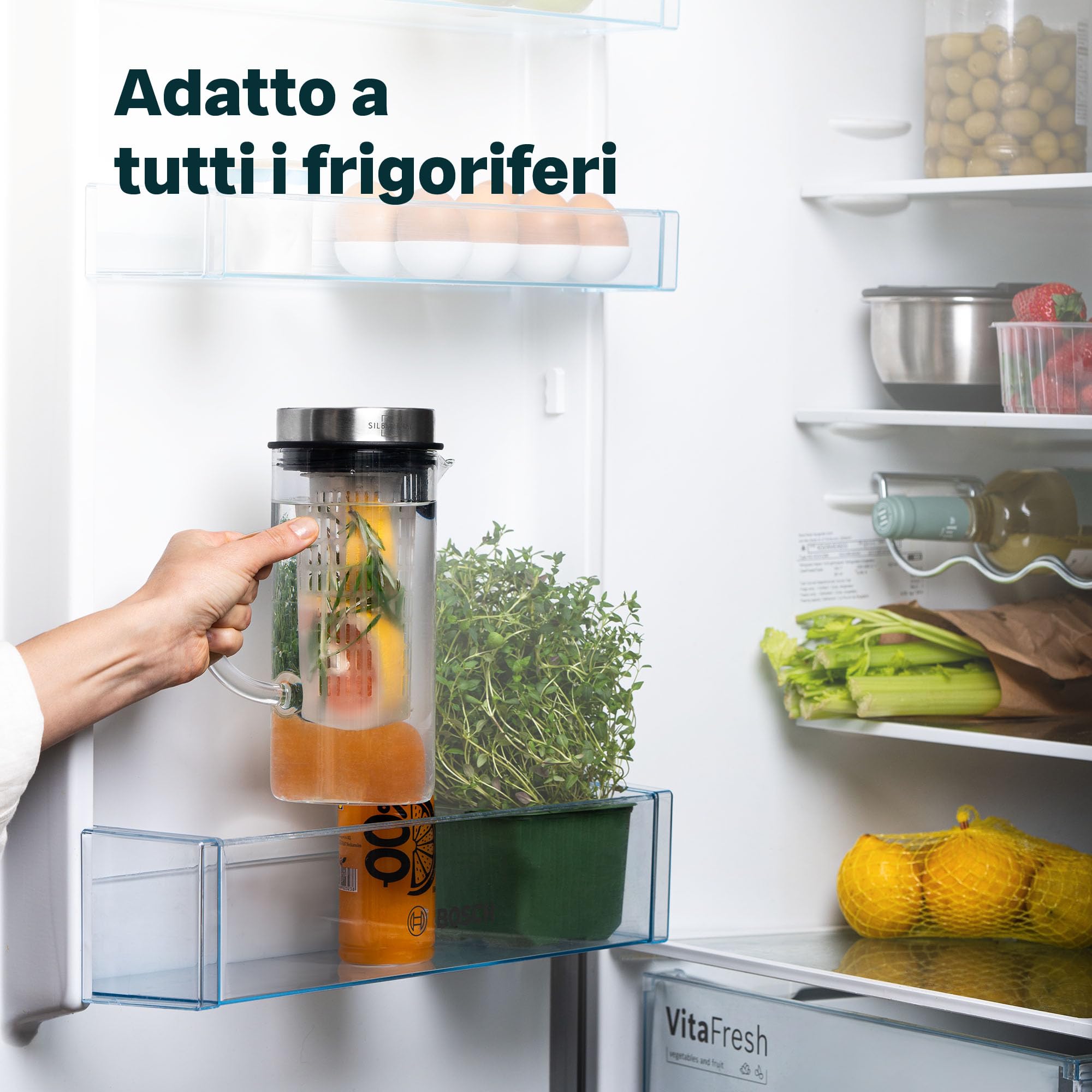 SILBERTHAL Brocca acqua vetro - Limonata e spritz - 1 litro - Caraffa con coperchio