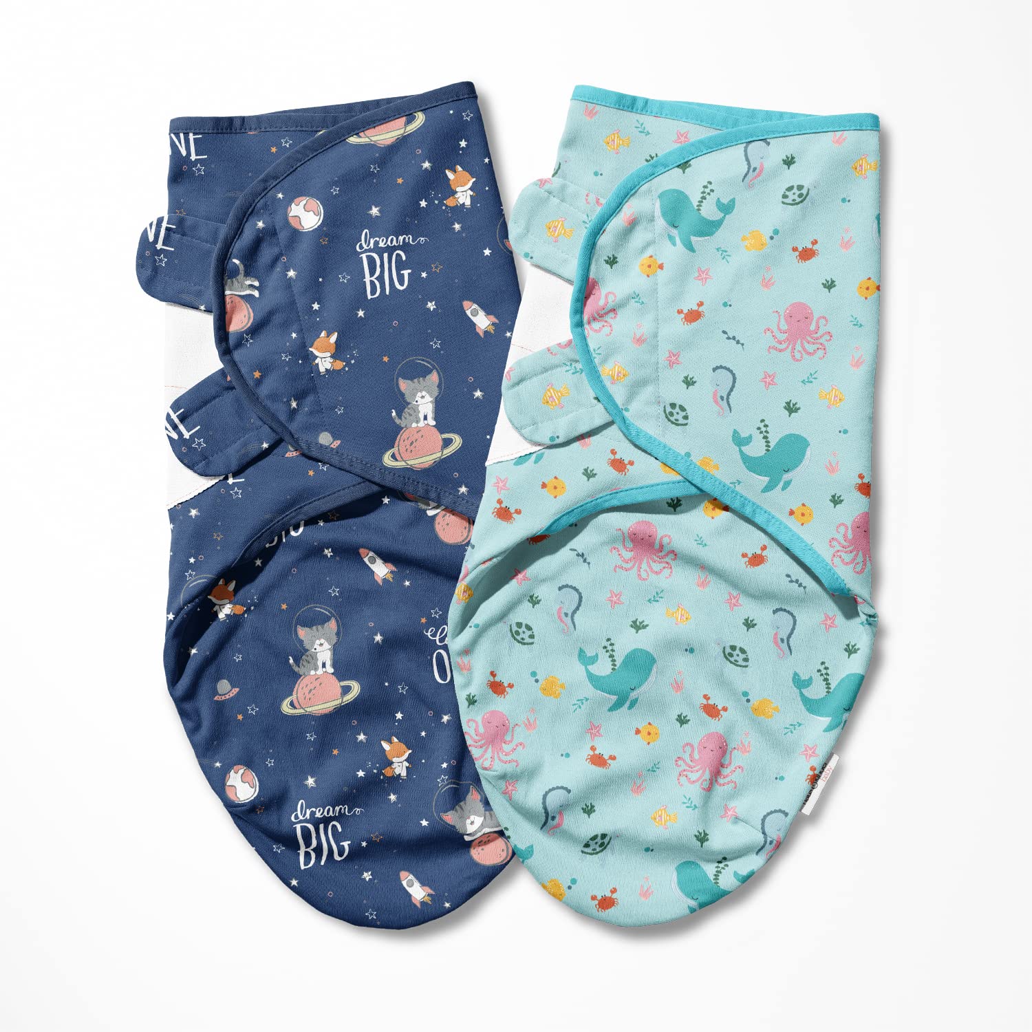 100% Cotton Baby Swaddle Wrap for Newborn | Adjustable Easywrap Swaddle Blanket for 0-3 Months | Pack of 2 (Spacewalk - Vitamin Sea)