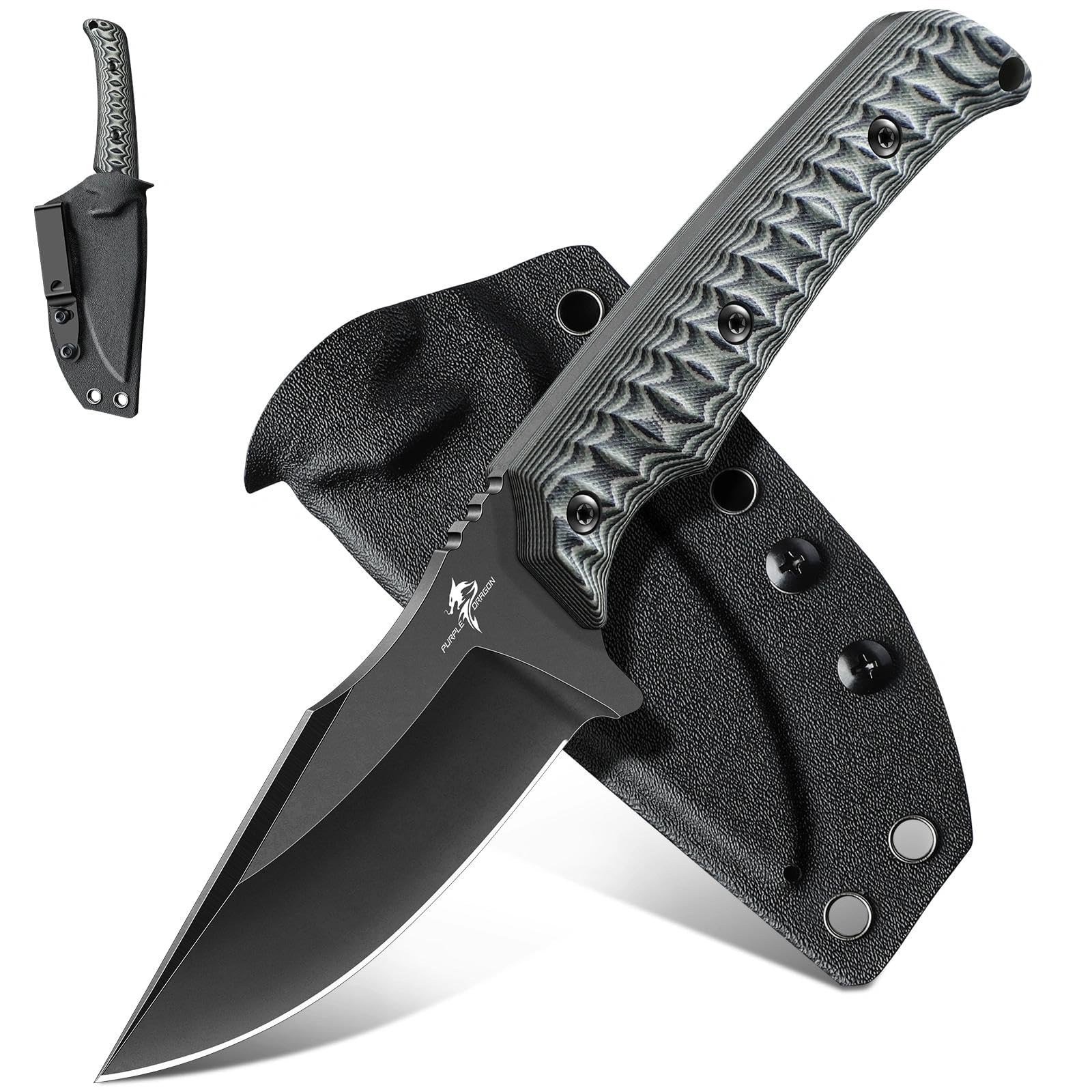 Purple Dragon Fixed Blade Knife - Full Tang Hunting Knife Gray