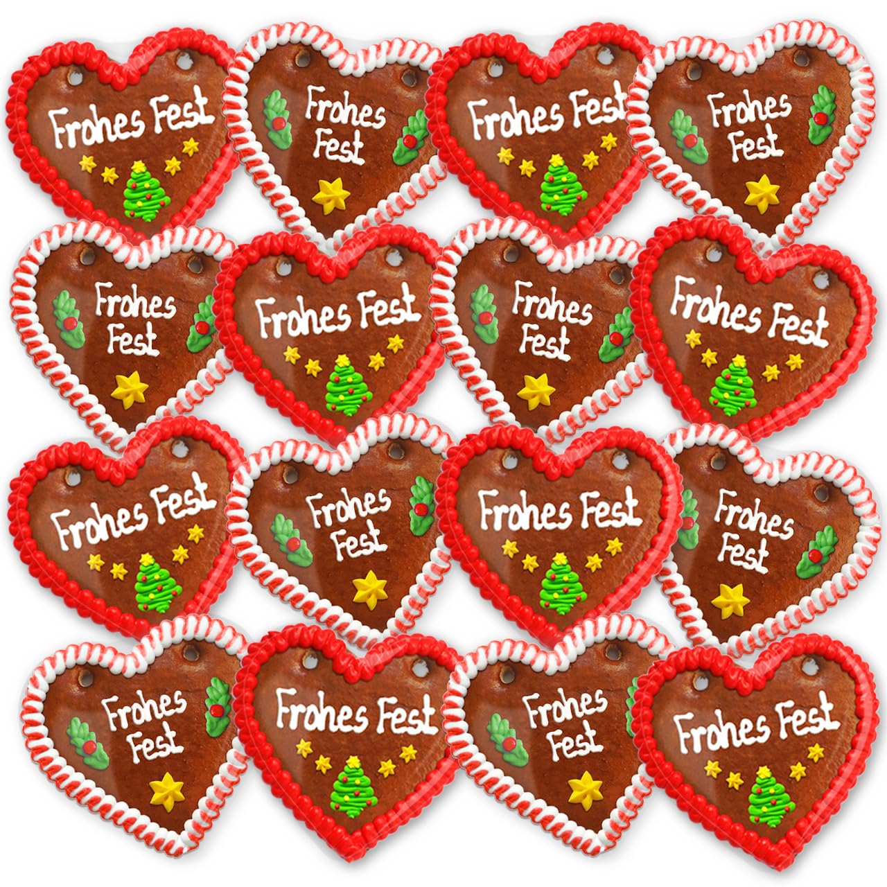 20x Lebkuchenherzen Mischkarton "Frohes Fest" mit gemischten Designs 12 cm | LEBKUCHEN WELT Original Oktoberfestlebkuchenherzen & Weihnachts Lebkuchen Herzen frisch und saftig – Give-aways, Volksfest