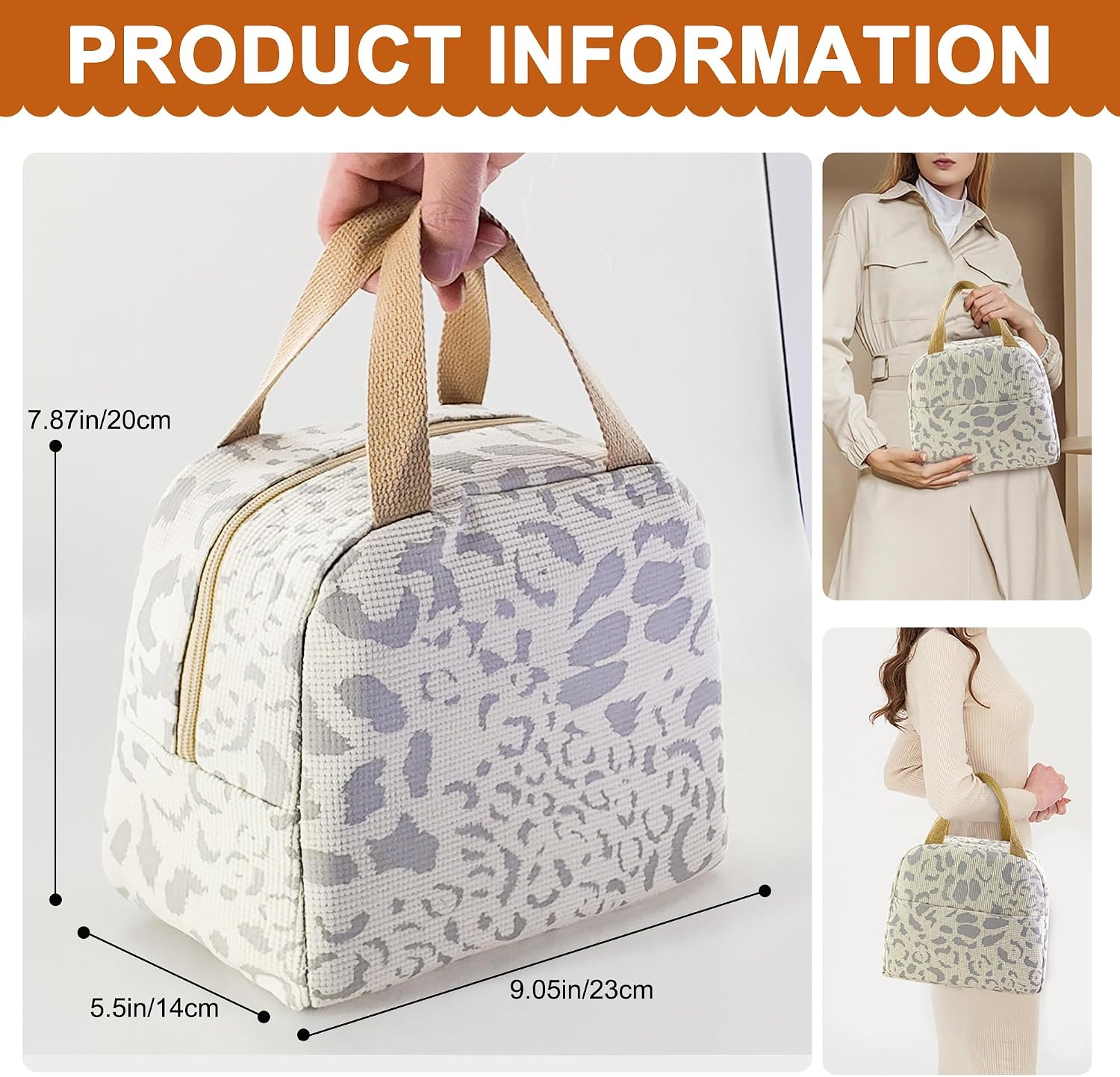 Mziart Insulated Lunch Bag, Cute Small Lunch Box for Women, Beige Leopard