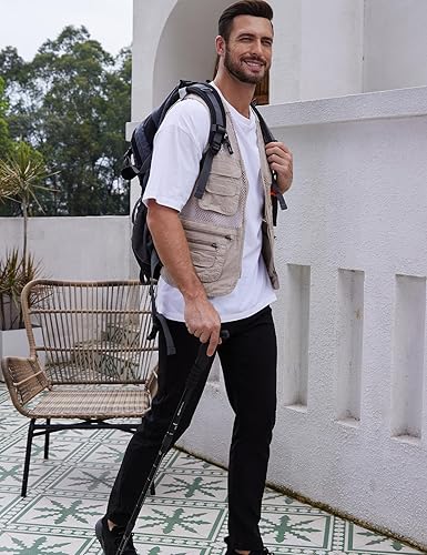 Miniatura 5 de Gihuo Chaleco safari de pesca para hombre con bolsillos para viajes de verano