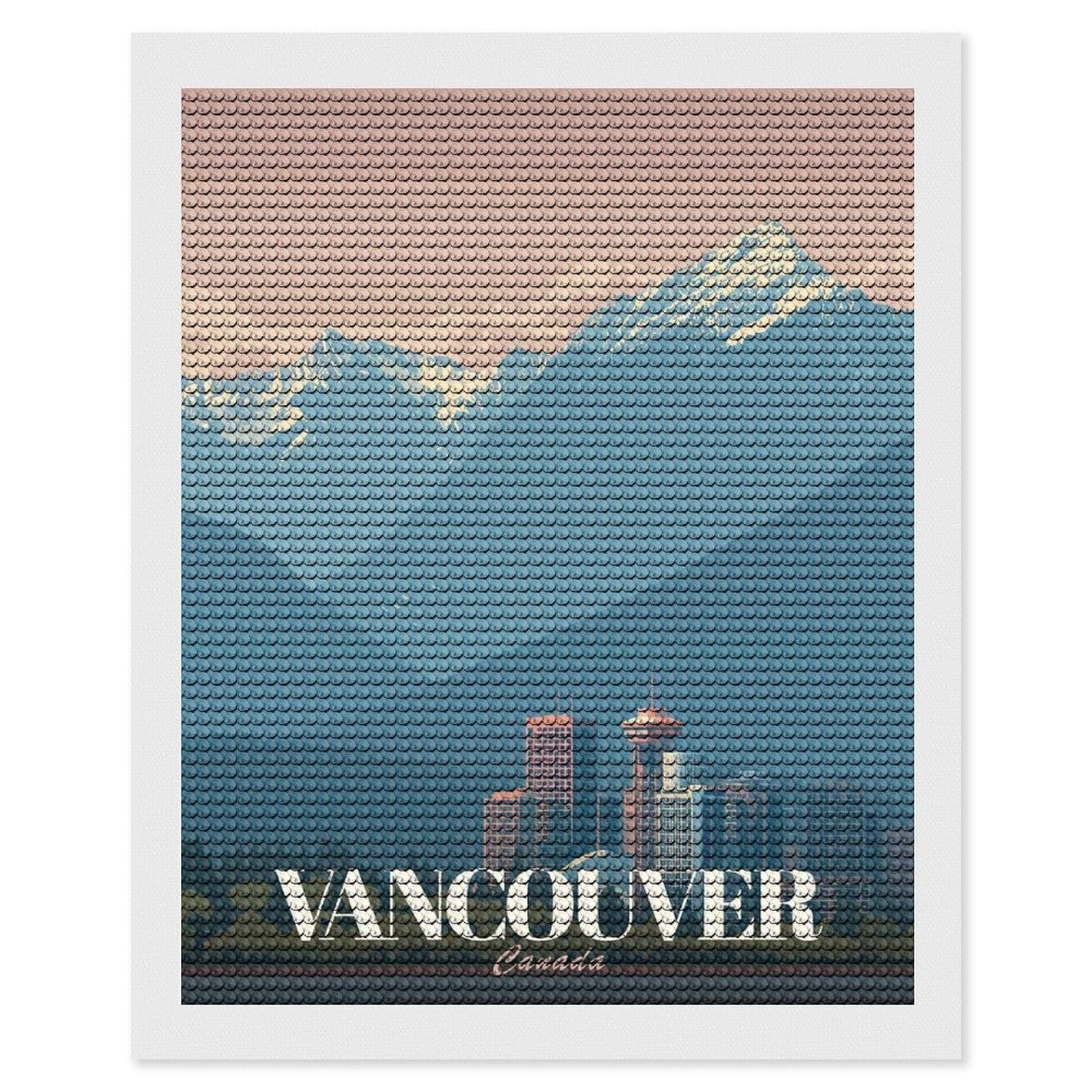 Junmoney Vancouver Canada Cityscape Travel DIY Diamond Art Canvas Kit 16"x20", Winter Craft, Mindful Craft Project, Aesthetic Room Decor, Decor Project