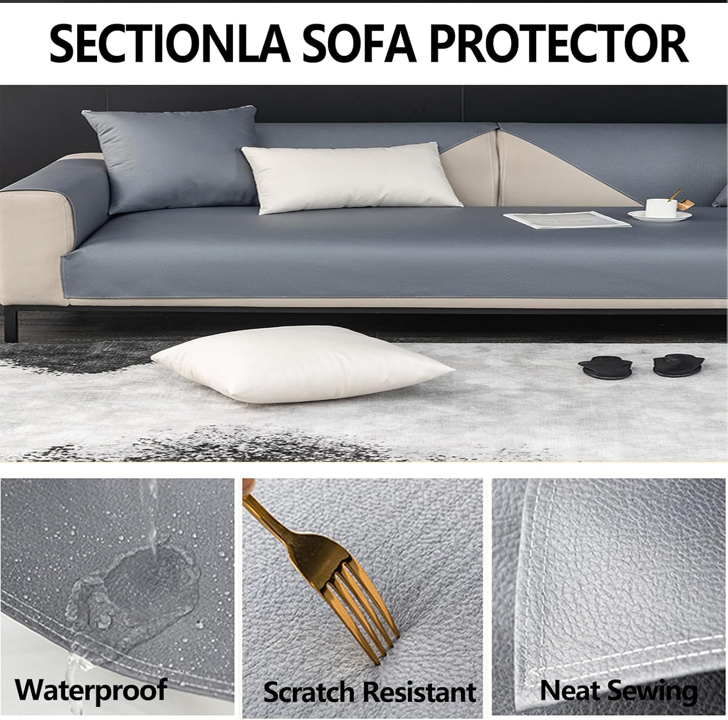 Couch Covers for Sectional Sofa L Shape Pet Proof, Sofa Covers Waterproof and Washable Set, Stain and Spill Proof Sofa Slipcovers for Sectionals Anti-Slip with Waterproof Membrane