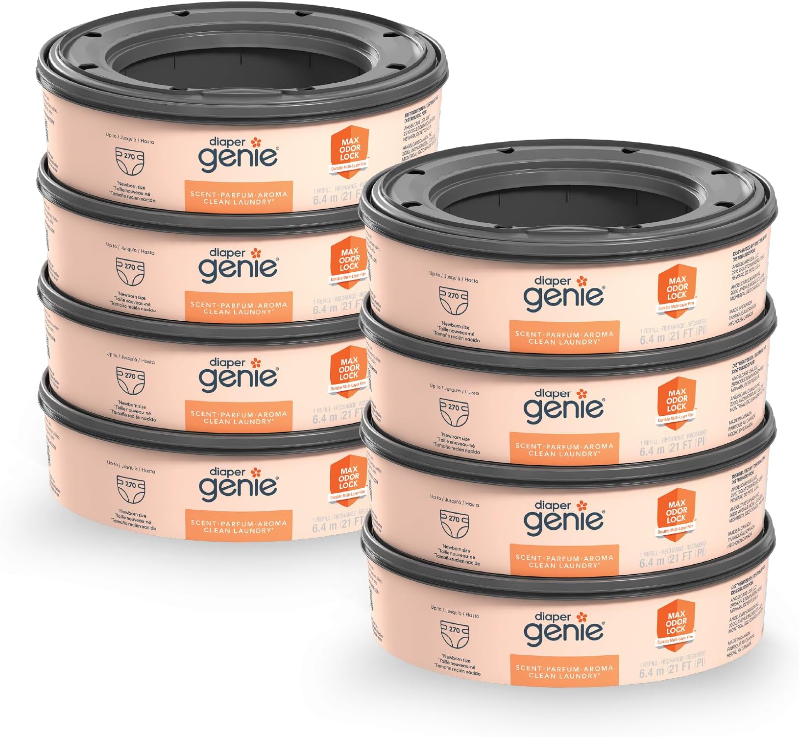 Playtex Clean Laundry Refill Bags, Ideal for Diaper Pails, Registry Gift Set, Pack of 8, 2160Count